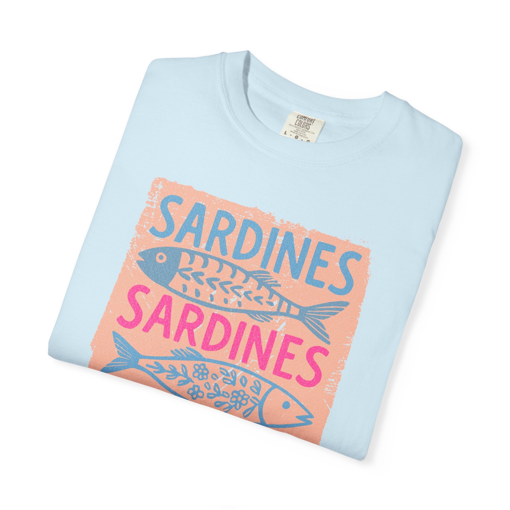 Sardines Textured Graphic T-Shirt — Retro Fish Print Tee
