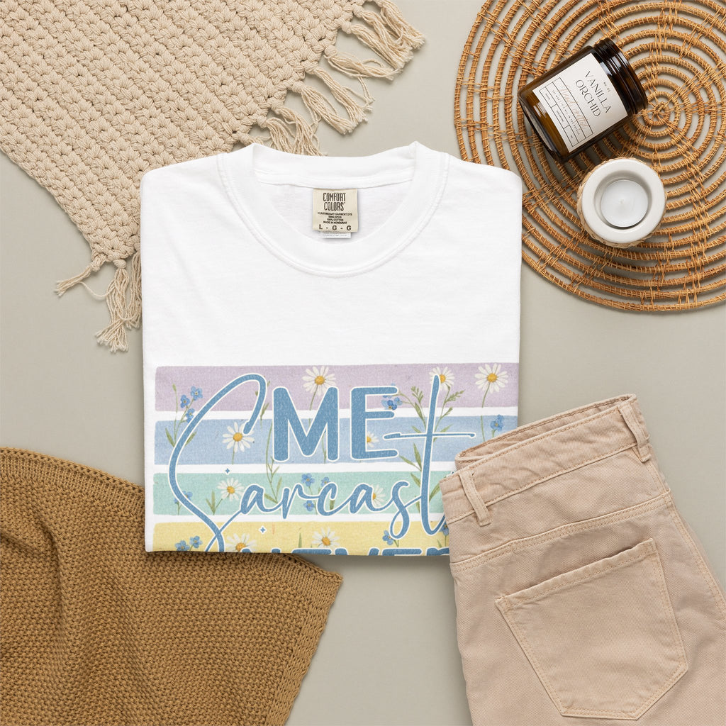 Textured Me Sarcastic Never T‑Shirt — Funny Retro Pastel Striped Tee for Sarcasm Lovers