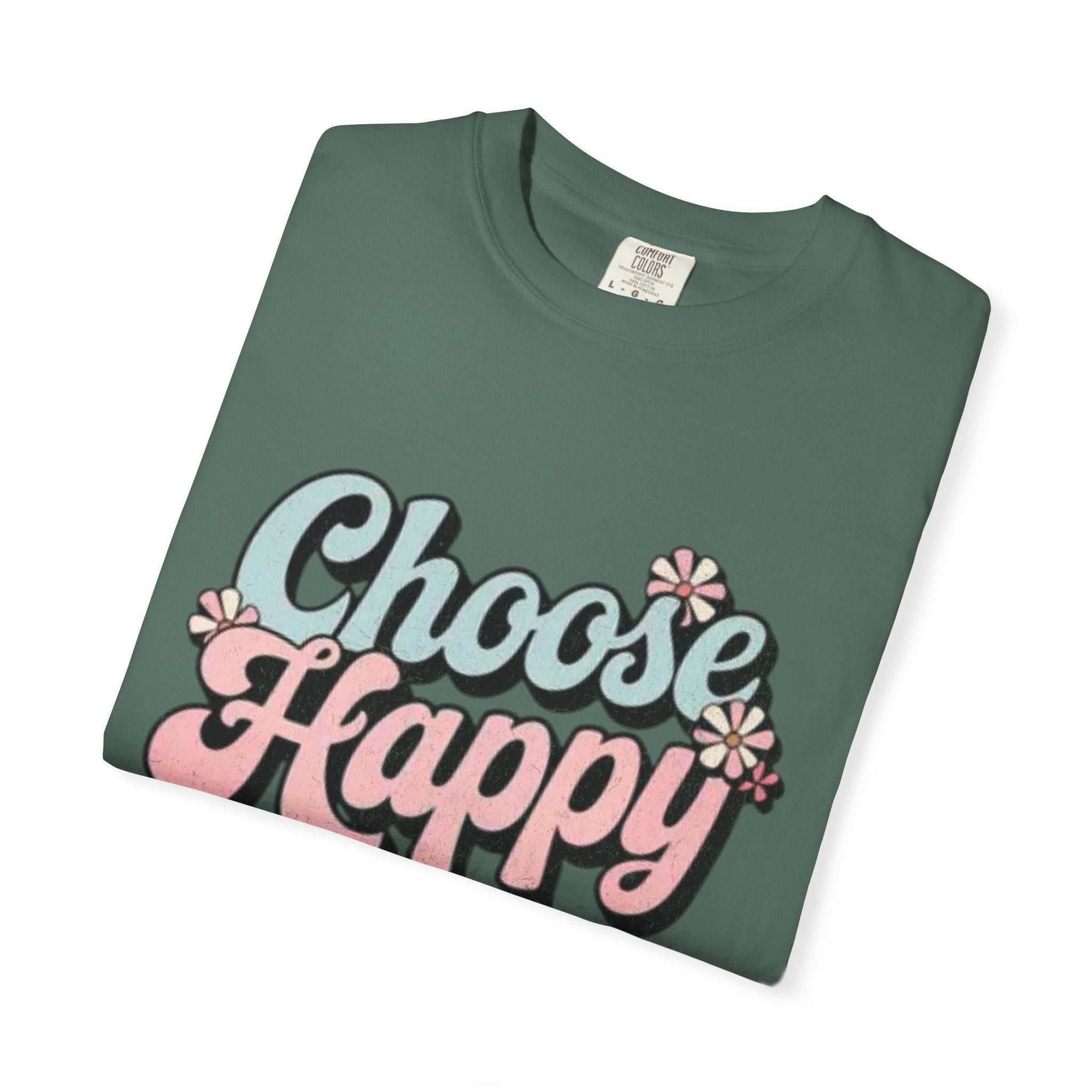 Choose Happy retro script shirt | Textured Positive message tee, pastel floral design