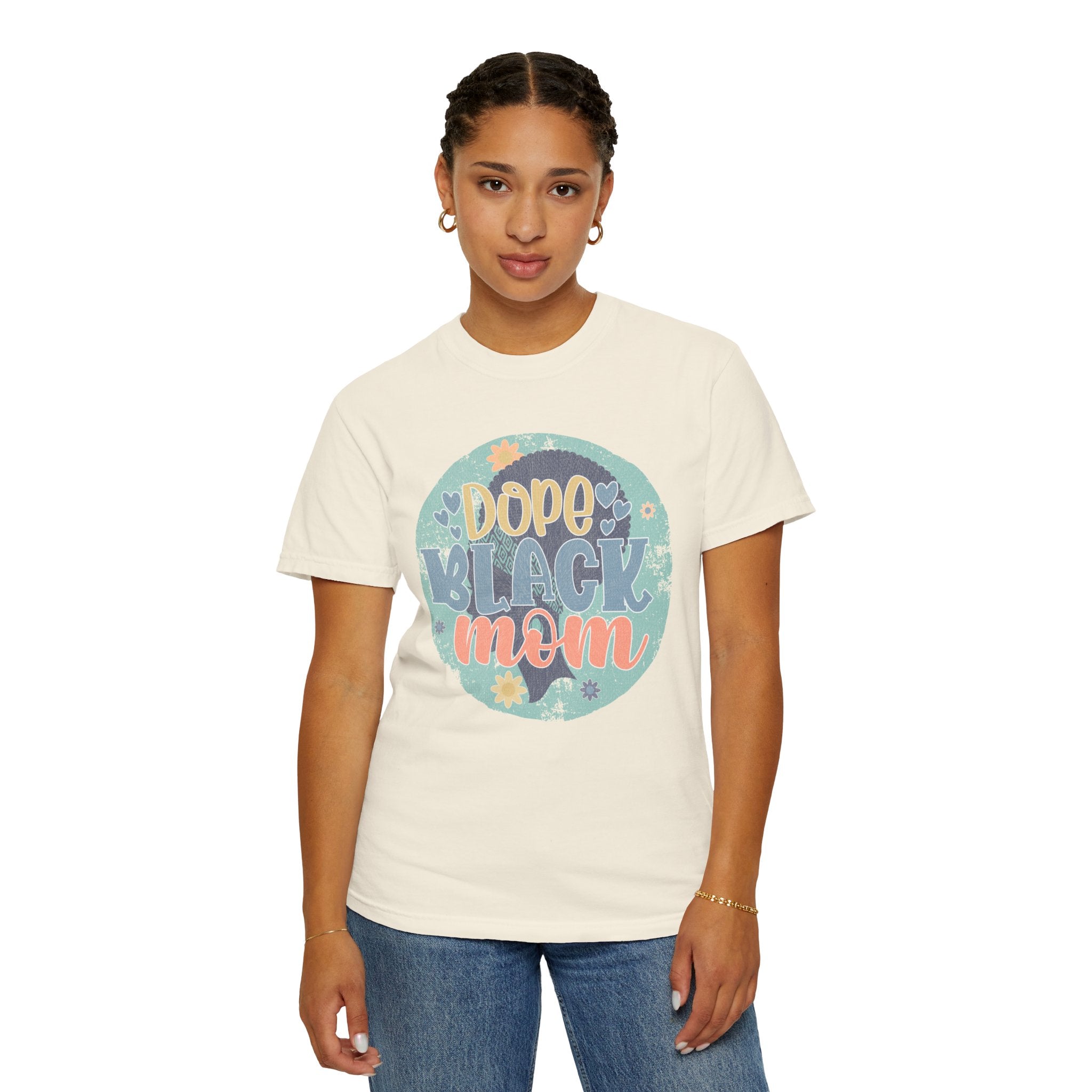 Dope Black Mom Textured T-Shirt — Retro Floral Graphic Tee for Proud Moms