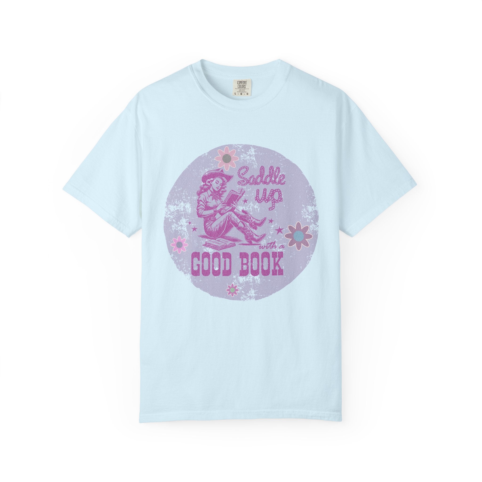 Textured T-Shirt — “Saddle Up Good Book” Retro Western Graphic Tee