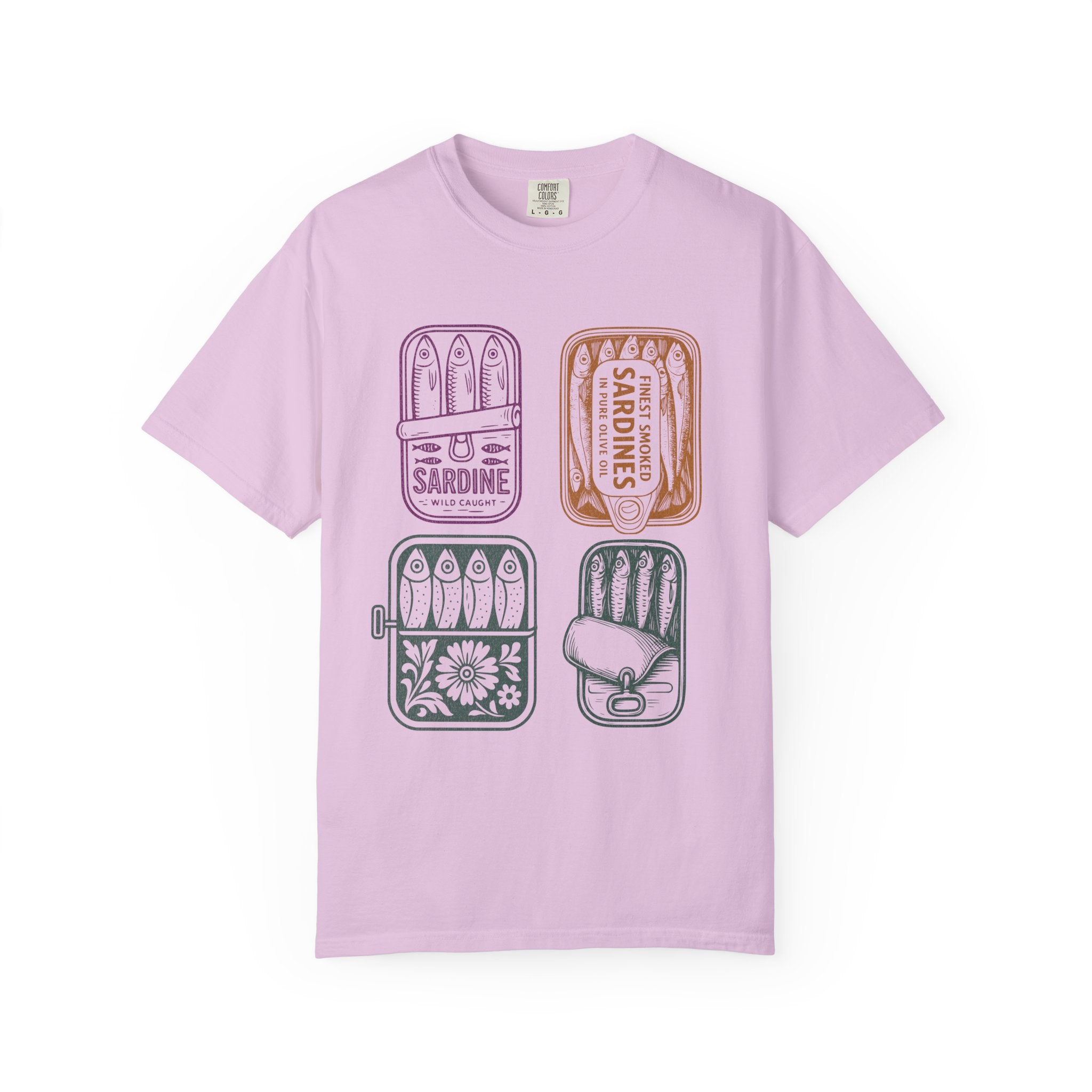 Sardine Tin Graphic Textured T-Shirt — Vintage Seafood Illustration Tee
