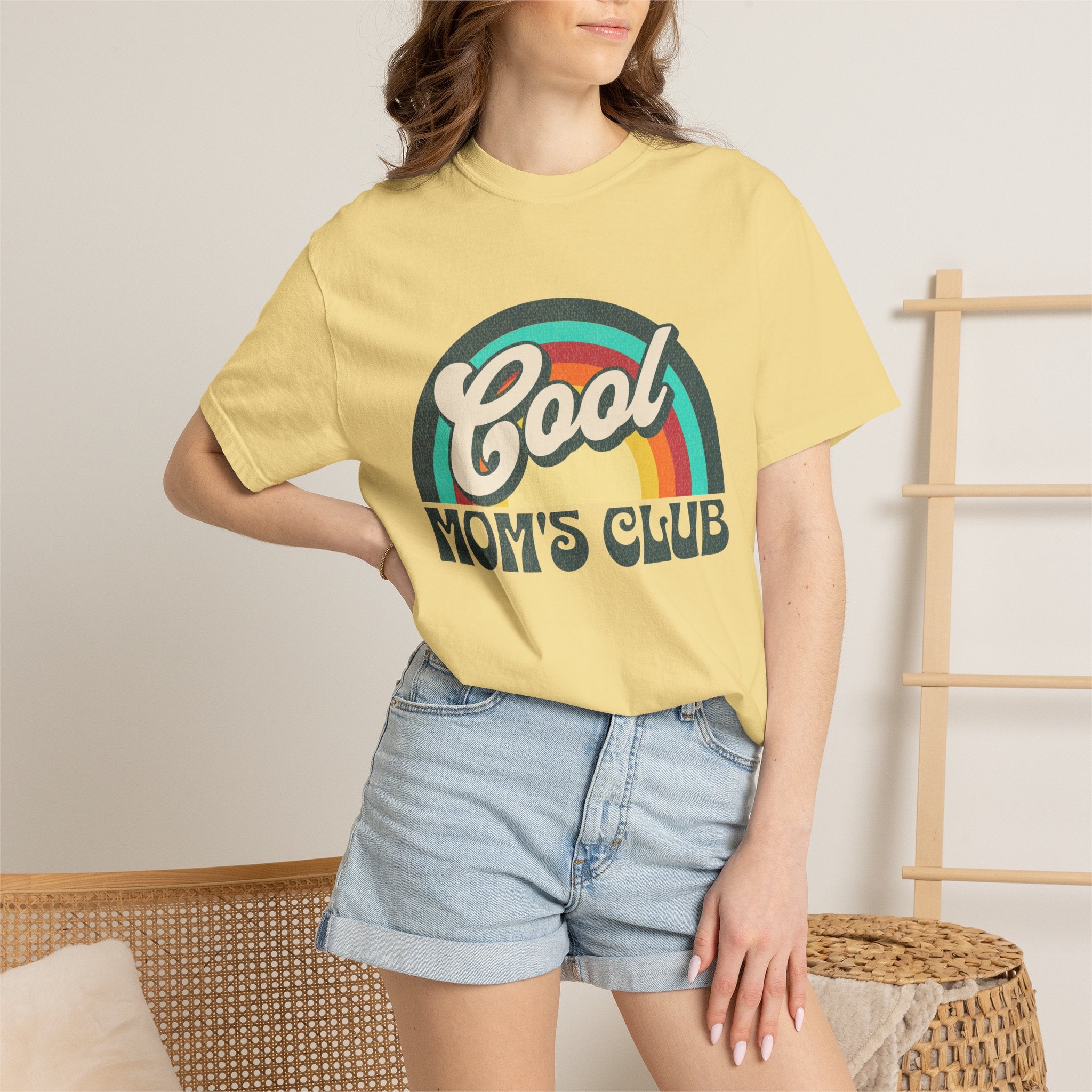 Cool Moms Club Textured T-shirt | Retro Cool Moms Club Rainbow