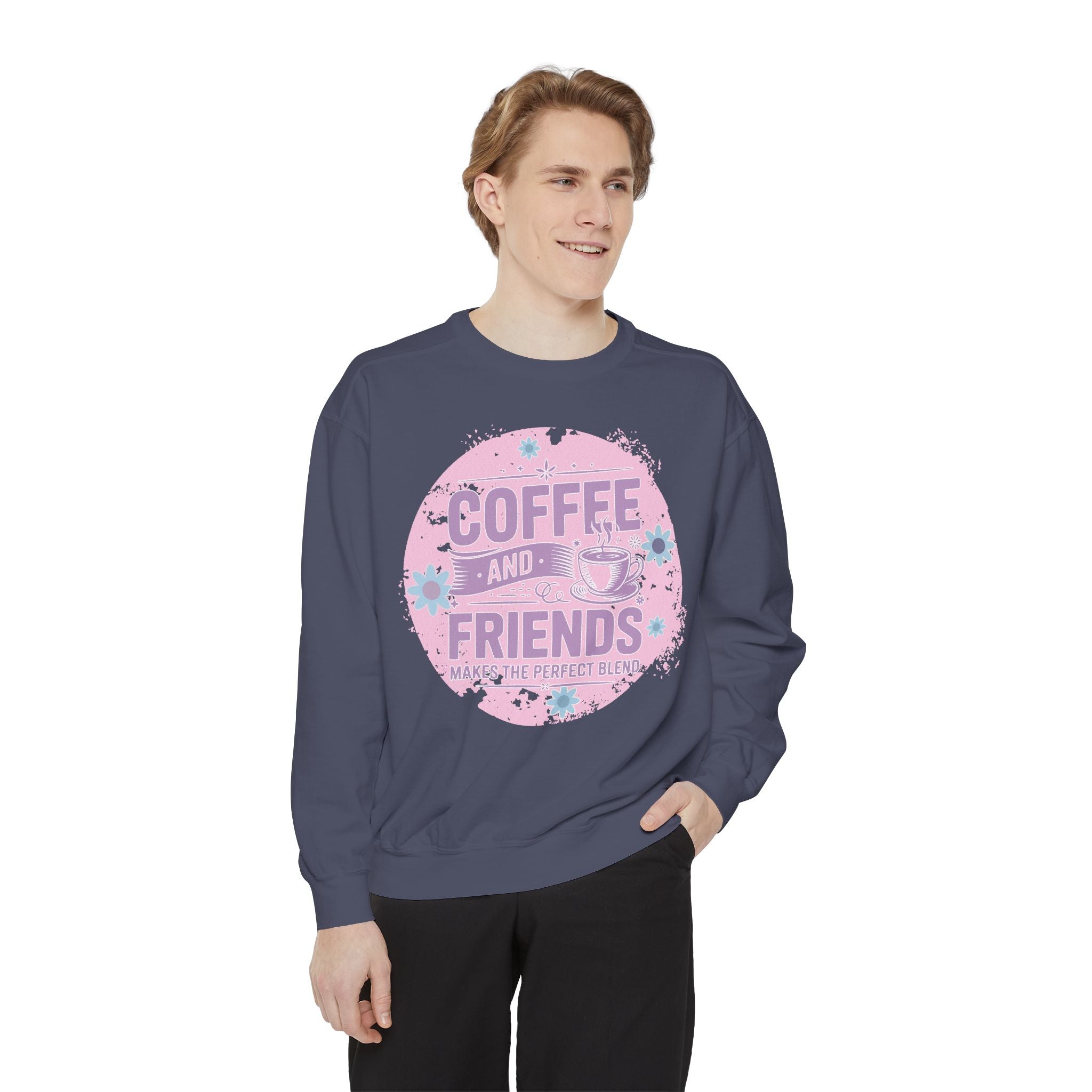 Coffee and Friends Sweatshirt — Cozy Floral Coffee Quote Crewneck