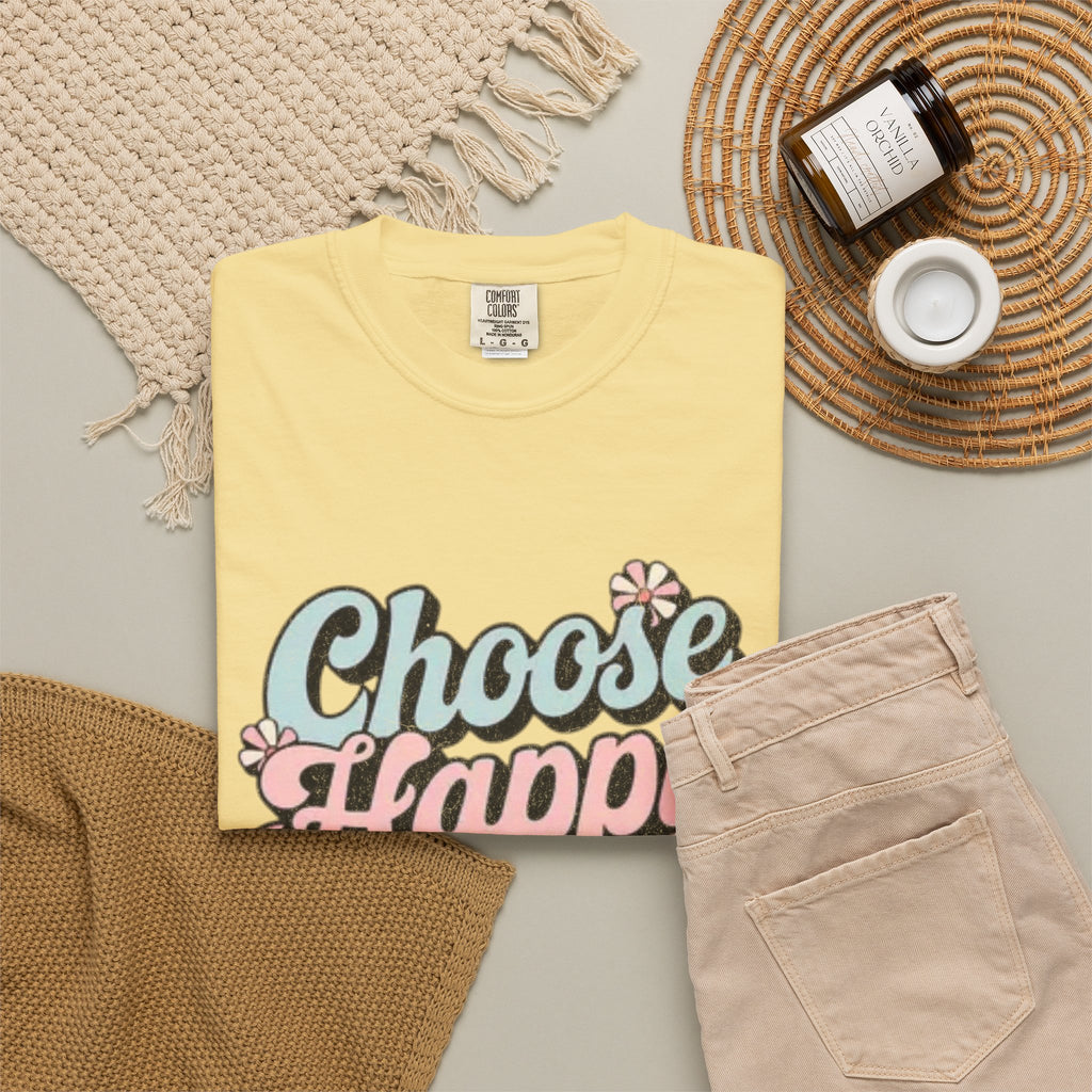 Choose Happy retro script shirt | Textured Positive message tee, pastel floral design