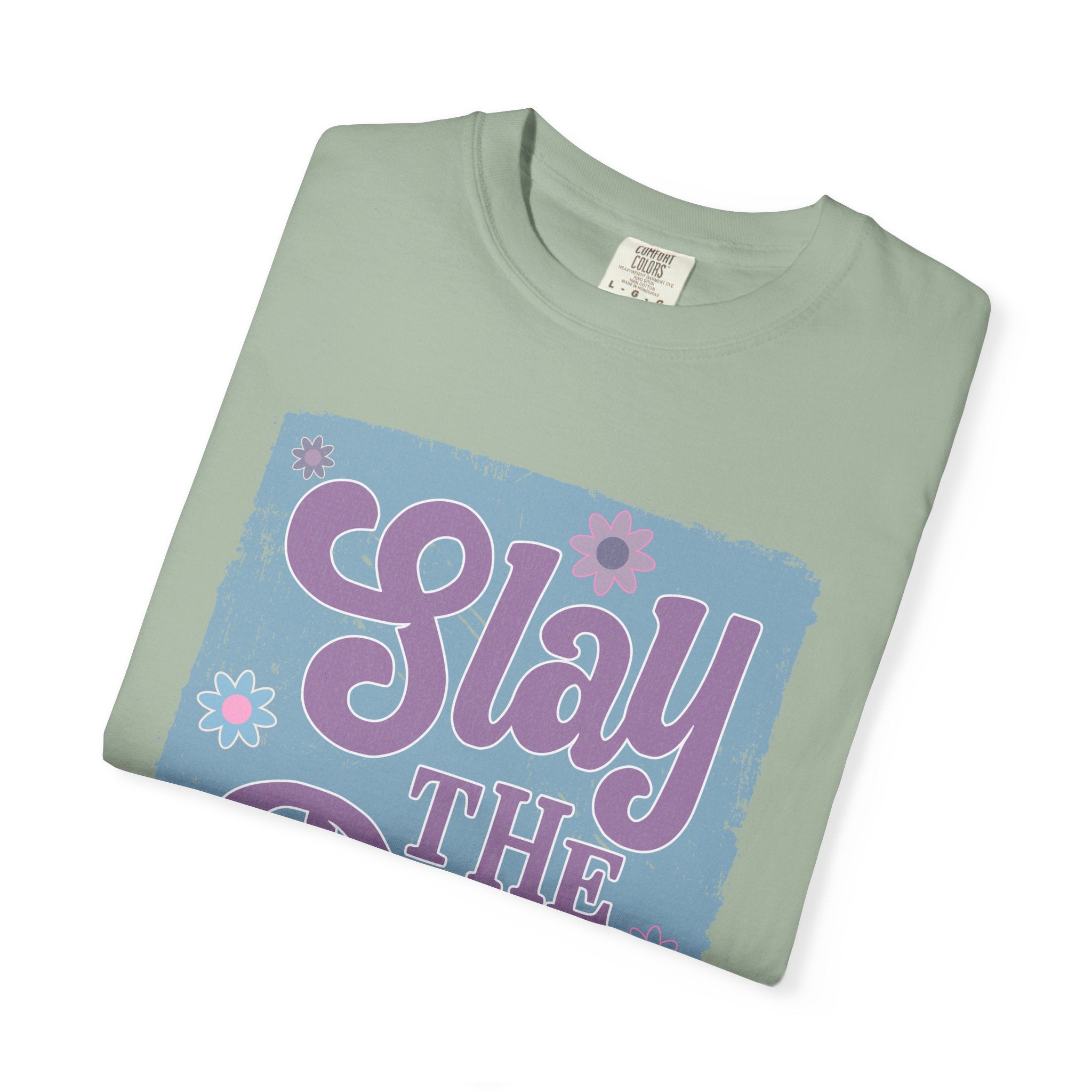 Textured Slay the Day Graphic T-Shirt — Retro Pastel Motivation Tee