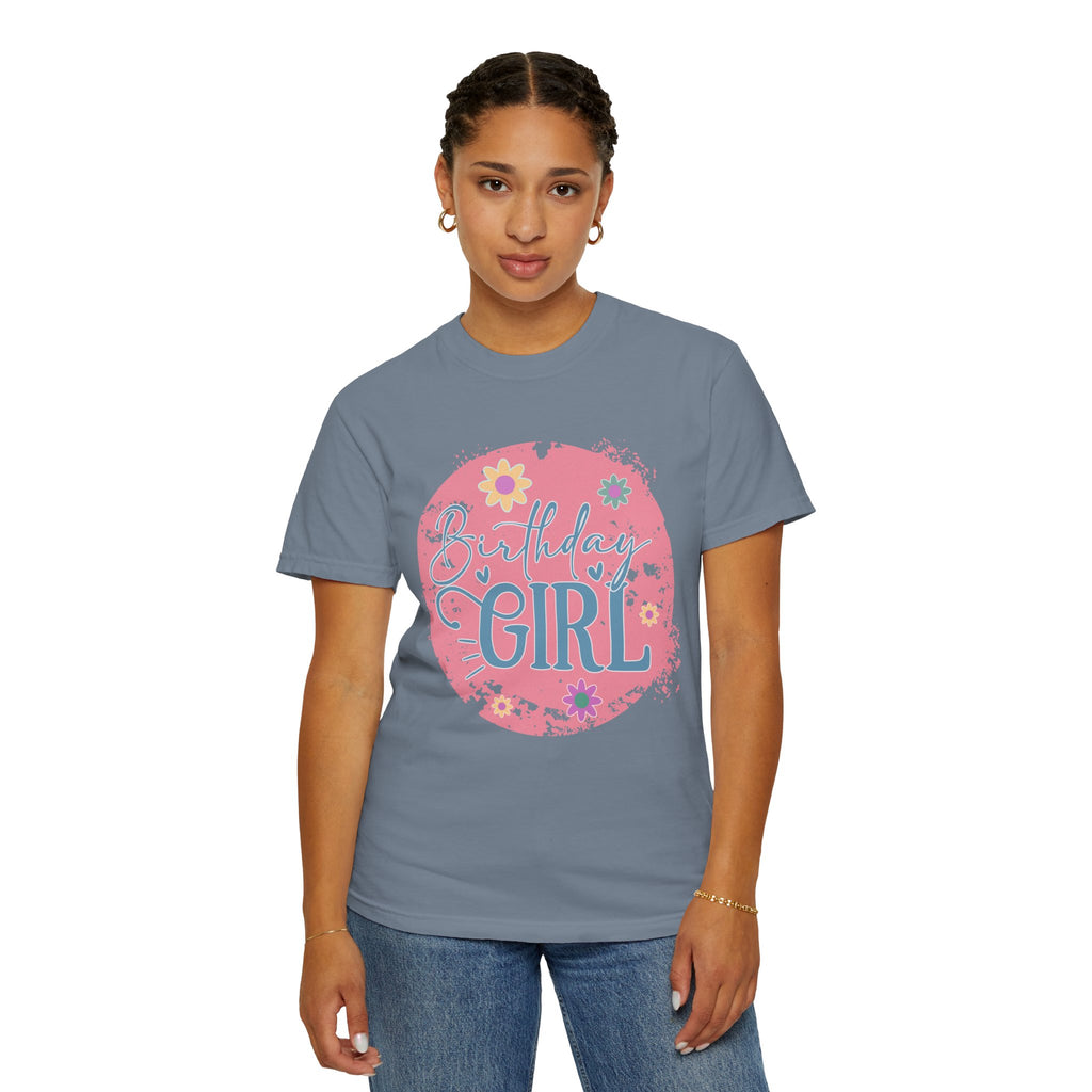 Birthday Girl Textured T-Shirt — Floral Pink Celebration Tee