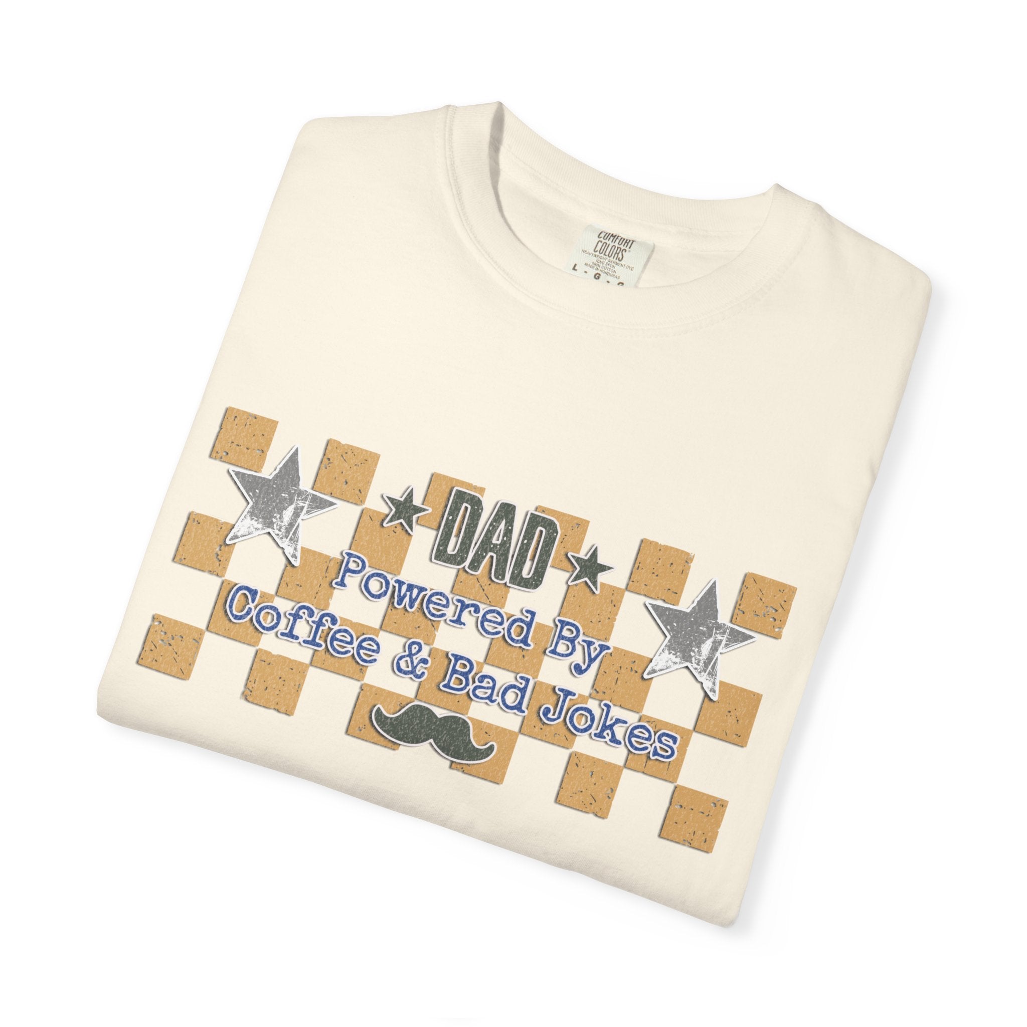 Dad Powered By Coffee & Bad Jokes Textured T-Shirt — Funny Fathers Day Gift