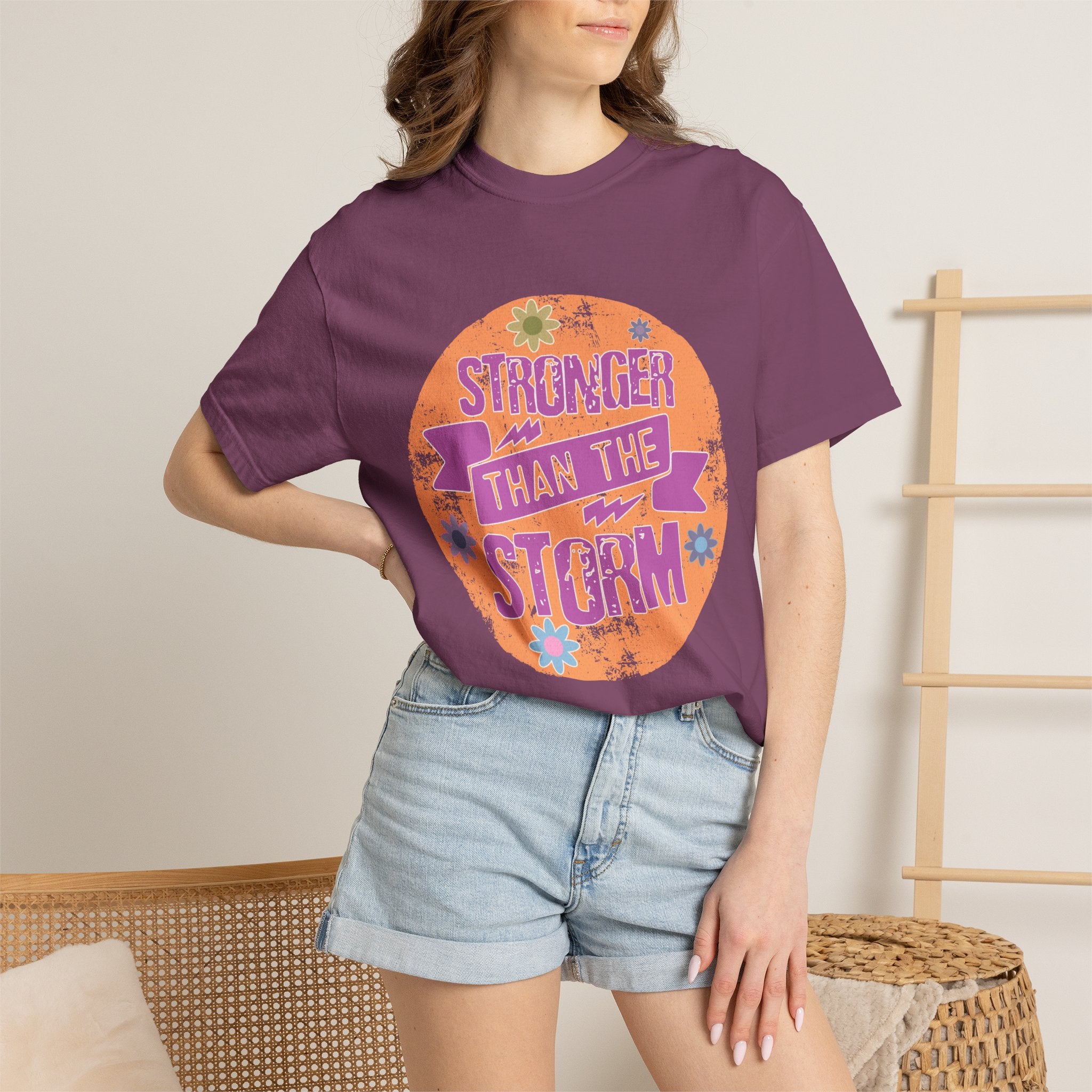 Textured Stronger Than the Storm T-Shirt — Inspirational Floral Graphic Tee