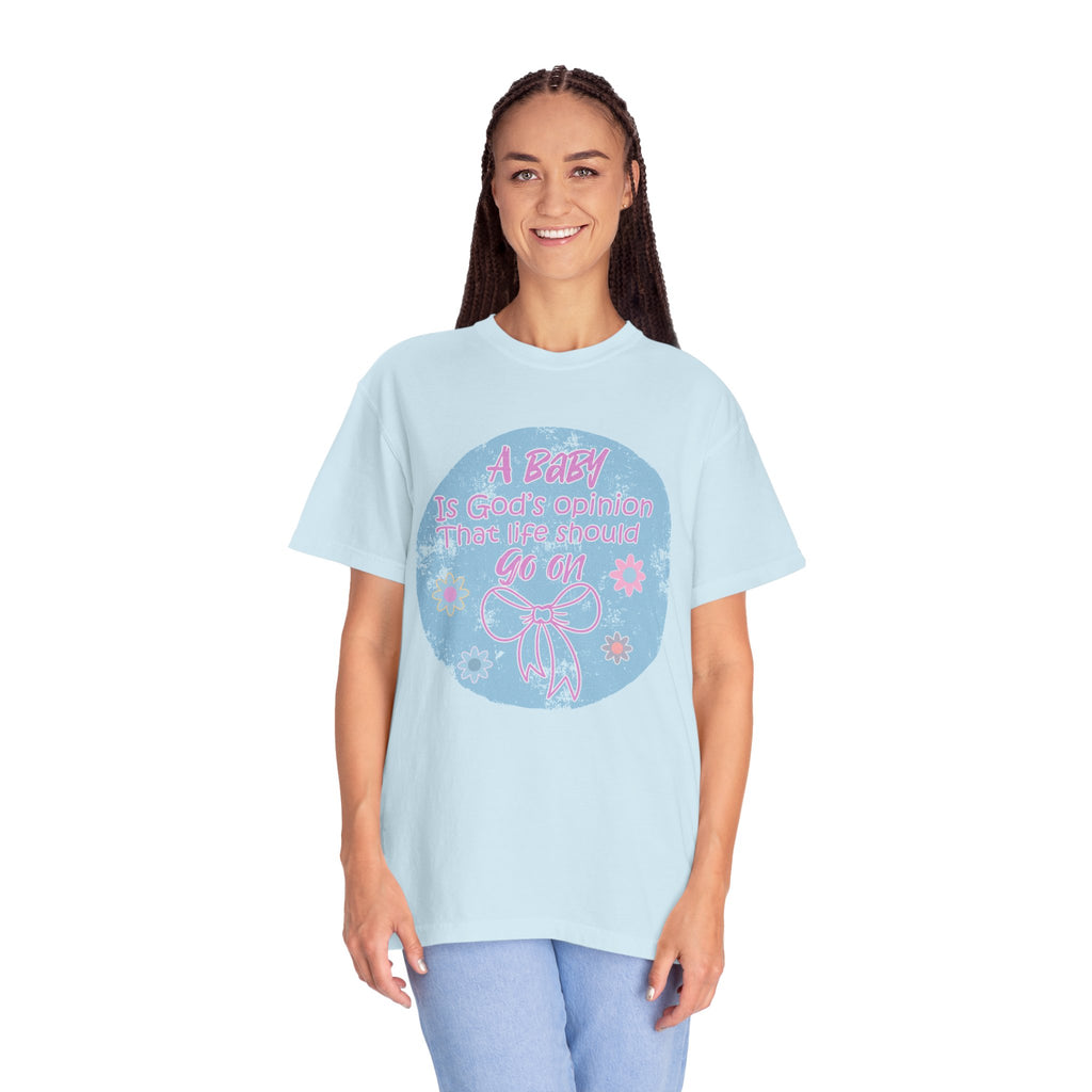 Textured T-Shirt — "A Baby is God’s Opinion That the World Should Go On" Pastel Floral Design