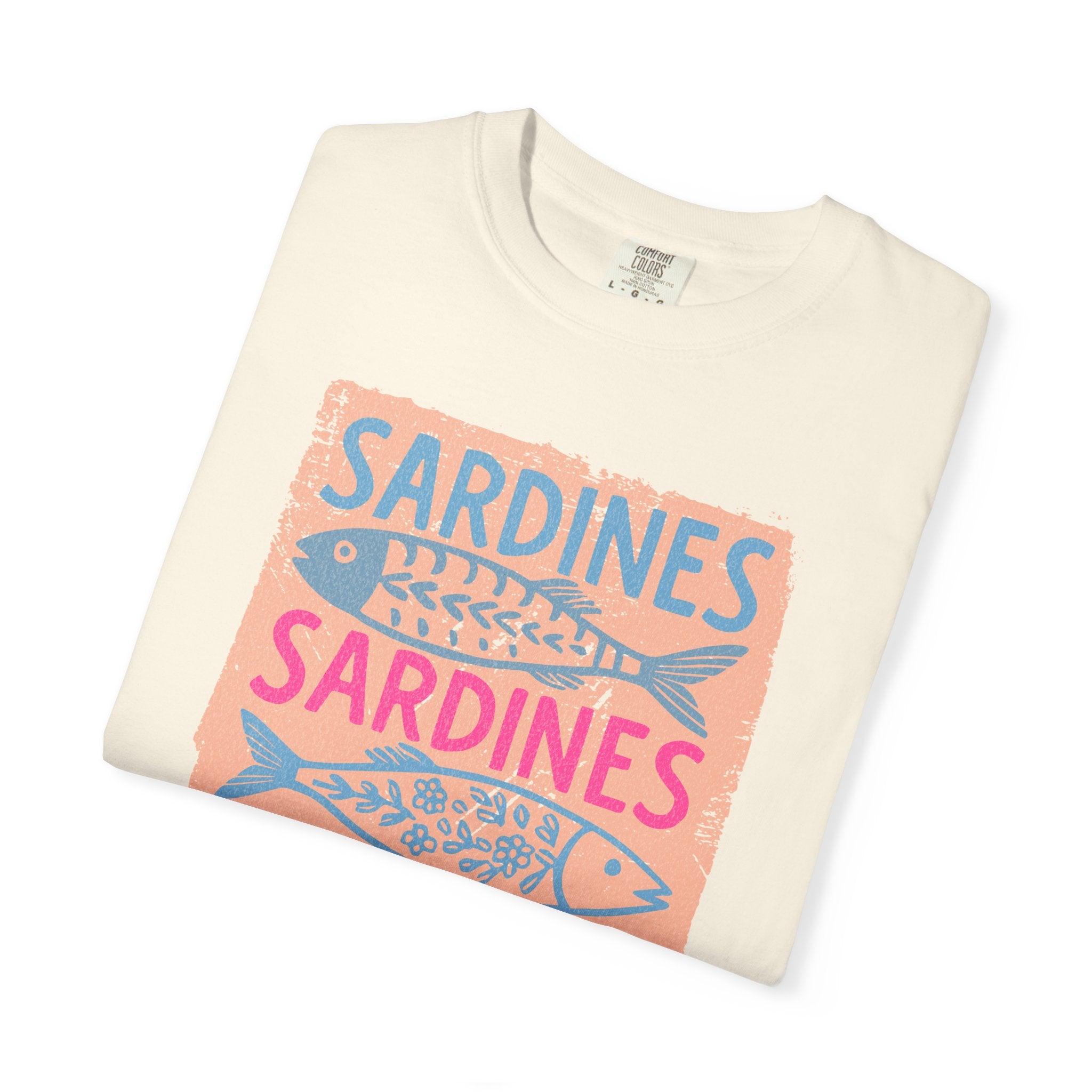 Sardines Textured Graphic T-Shirt — Retro Fish Print Tee