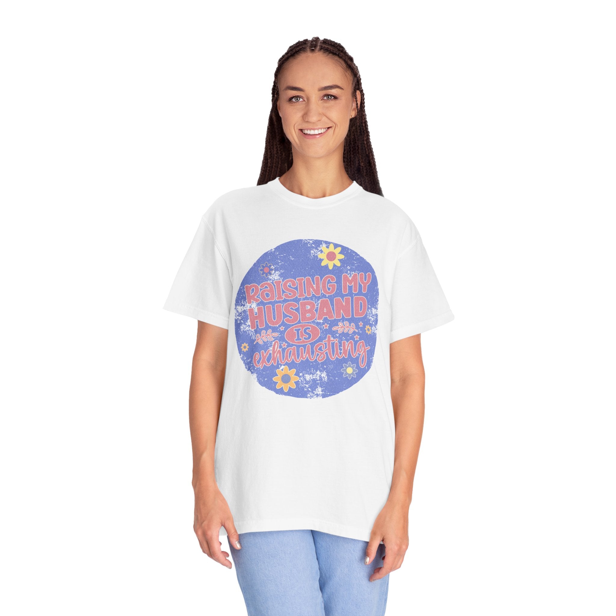 Raising My Husband Is Exhausting Textured Tee — Funny Mom Wife Graphic T-Shirt