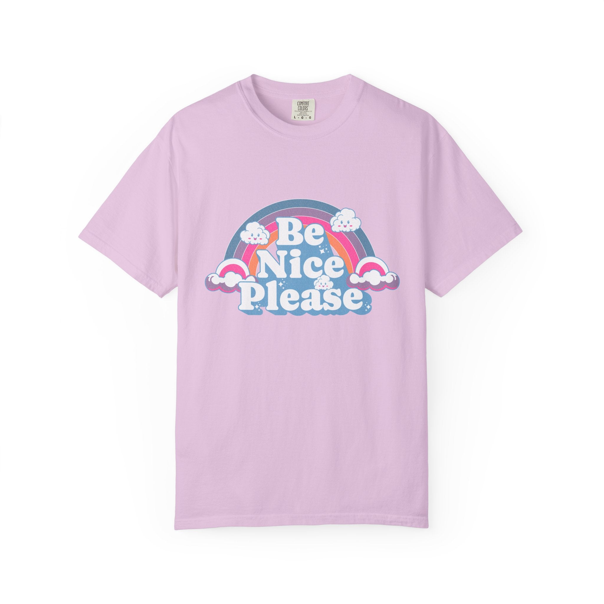 Be Nice Please Textured T-Shirt — Retro Rainbow Positive Message Tee