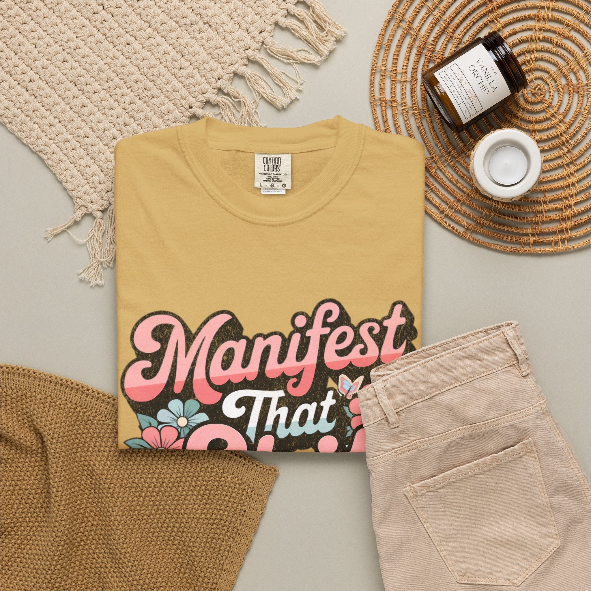 Textured Manifest That Shit T-shirt |Textured Retro Floral Script Tee