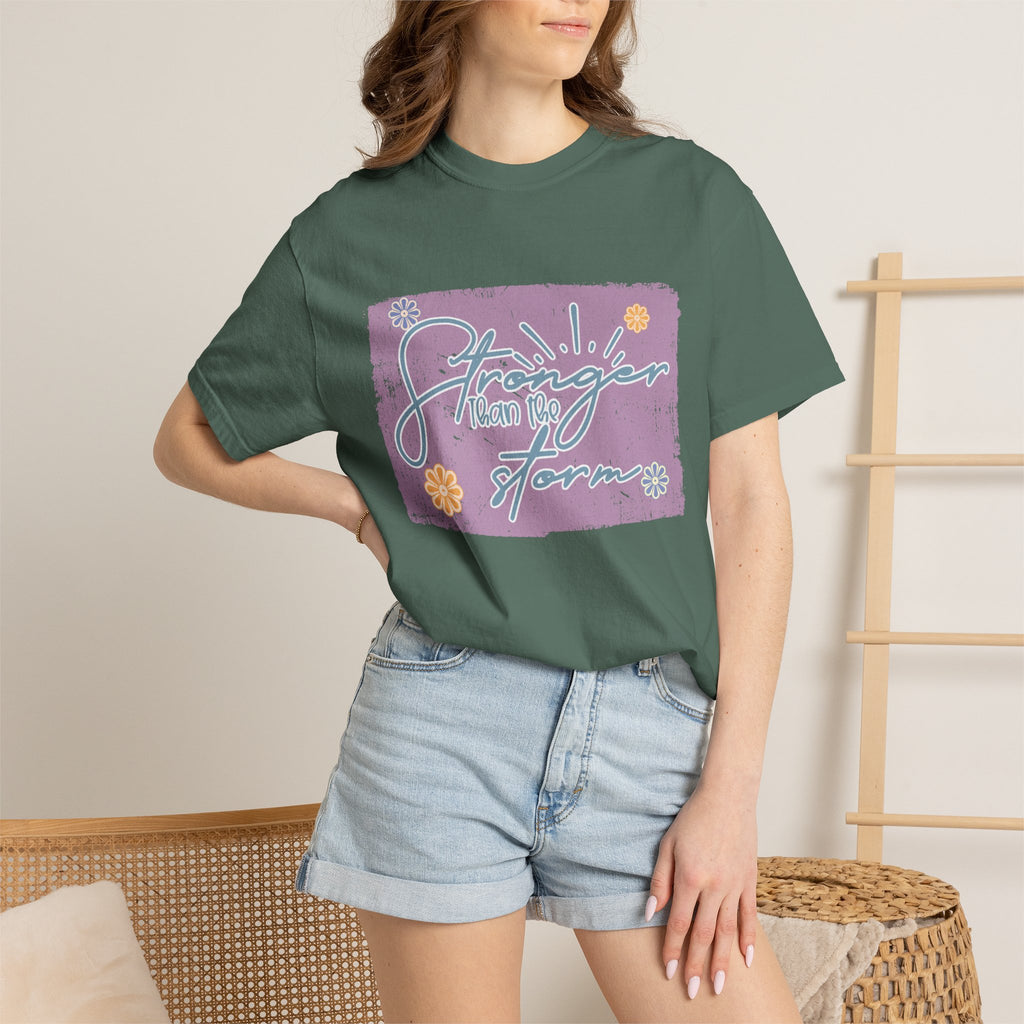 Stronger Than The Storm T-shirt |Textured Floral Script Graphic
