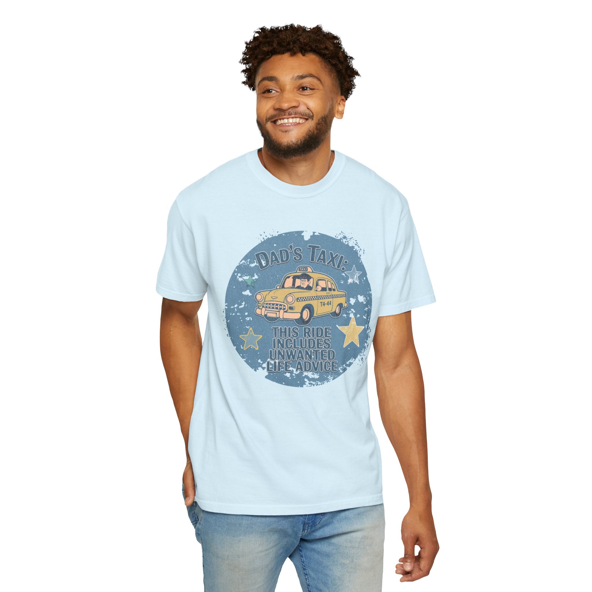 Textured Dad’s Taxi Graphic T-Shirt — “This Ride Includes Unwanted Detours” Vintage Family Humor Tee