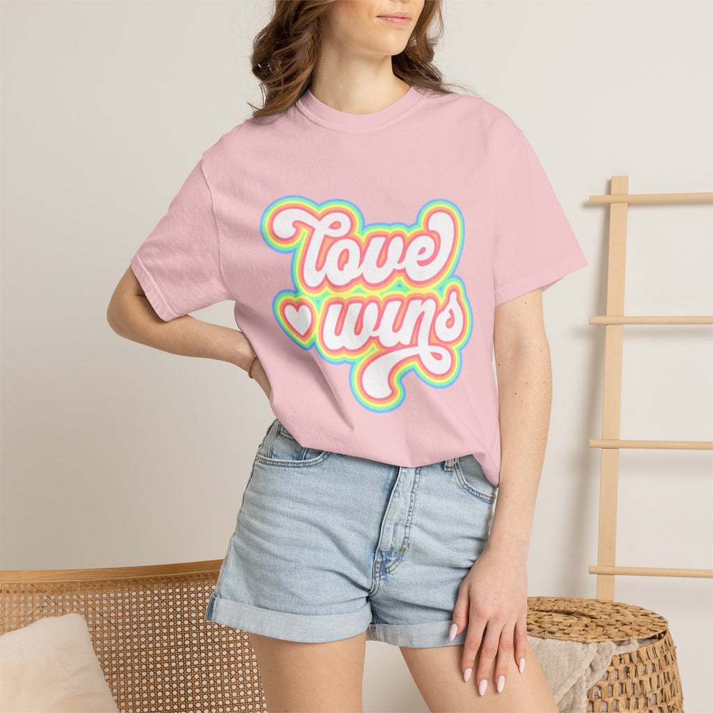 Textured Retro 'Love Wins' T-Shirt — Rainbow Script Pride Tee