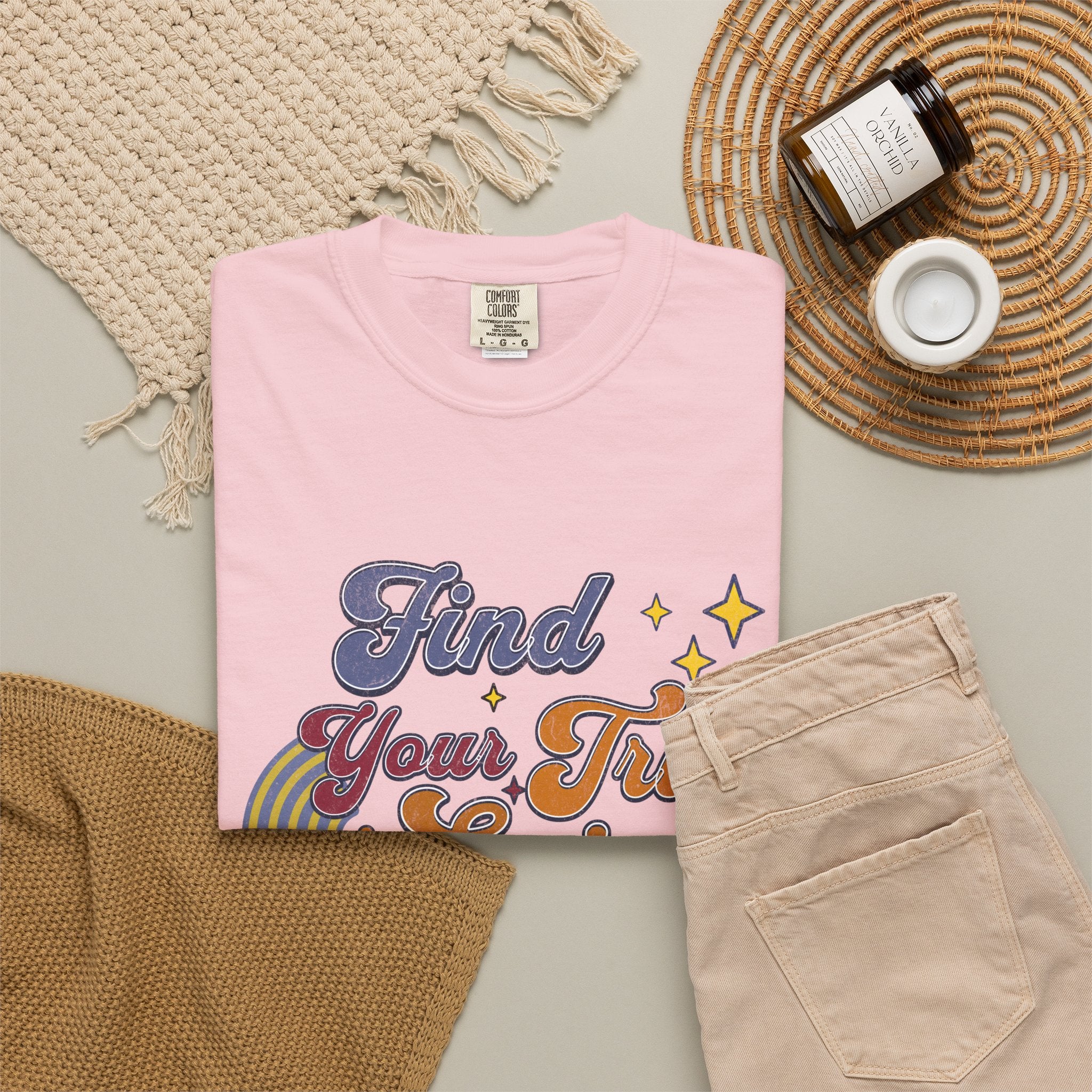 Textured Find Your True Spirit T-Shirt — Retro Rainbow Typography Tee