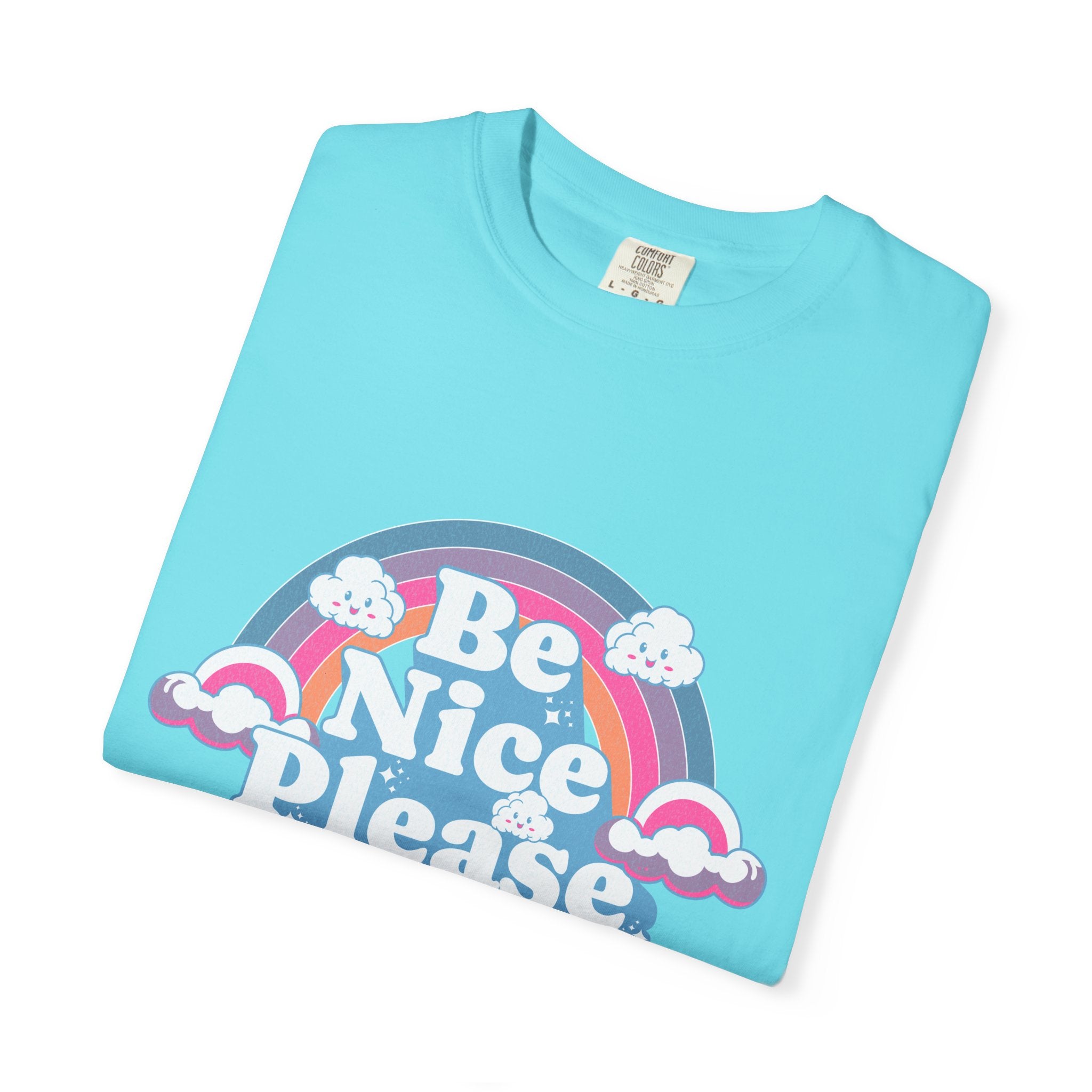 Be Nice Please Textured T-Shirt — Retro Rainbow Positive Message Tee