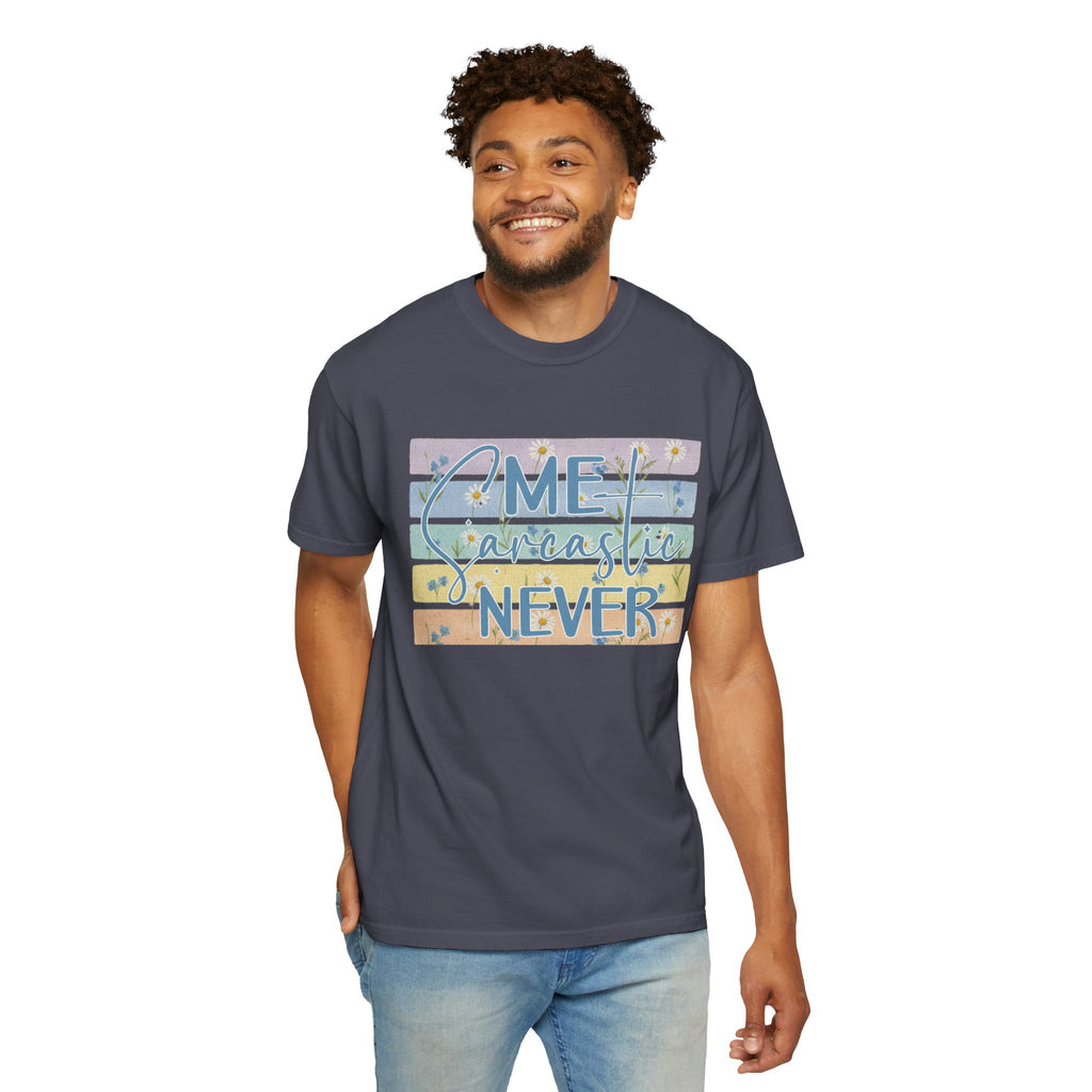 Textured Me Sarcastic Never T‑Shirt — Funny Retro Pastel Striped Tee for Sarcasm Lovers