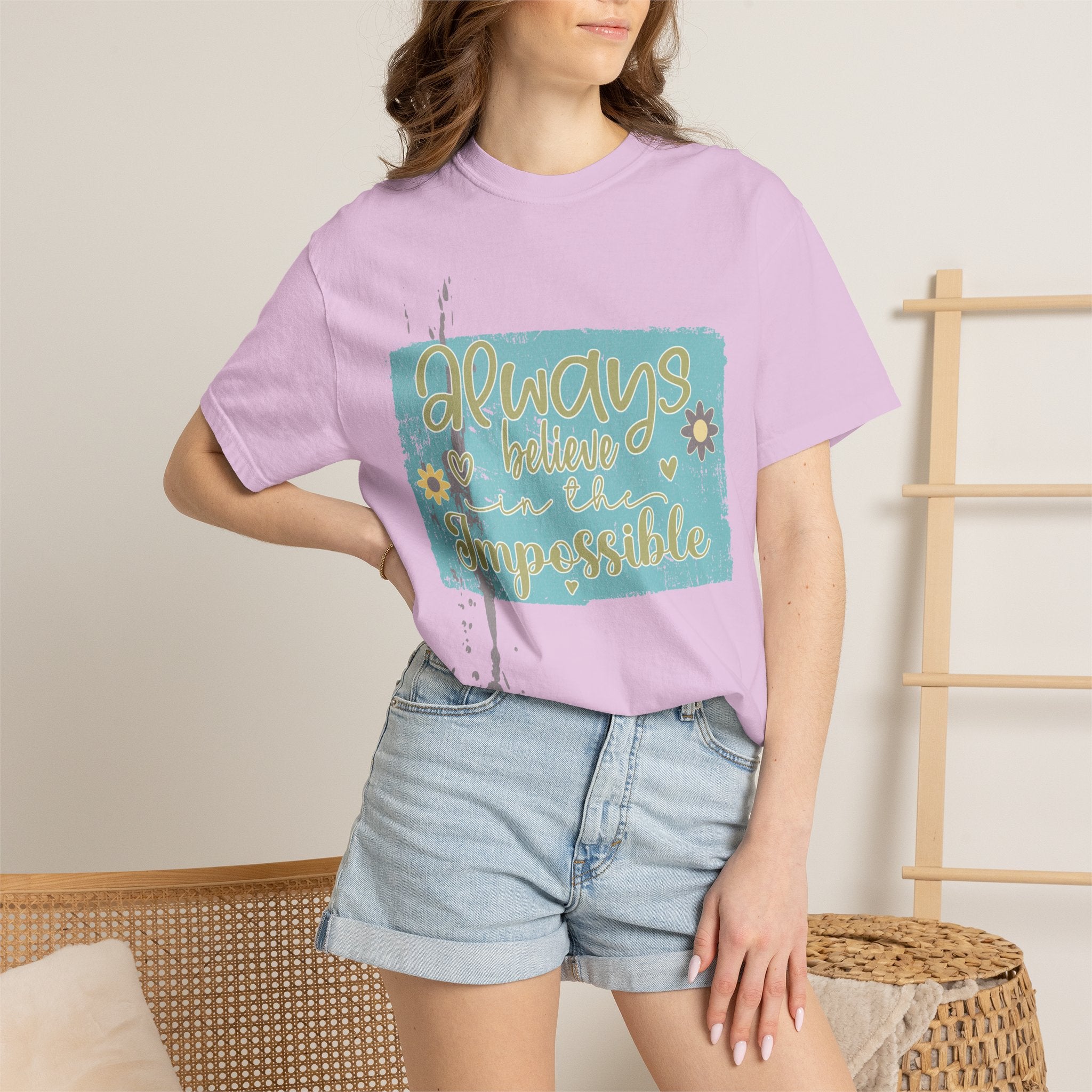 Textured T-Shirt — "Always Believe in the Impossible" Inspirational Graphic Tee