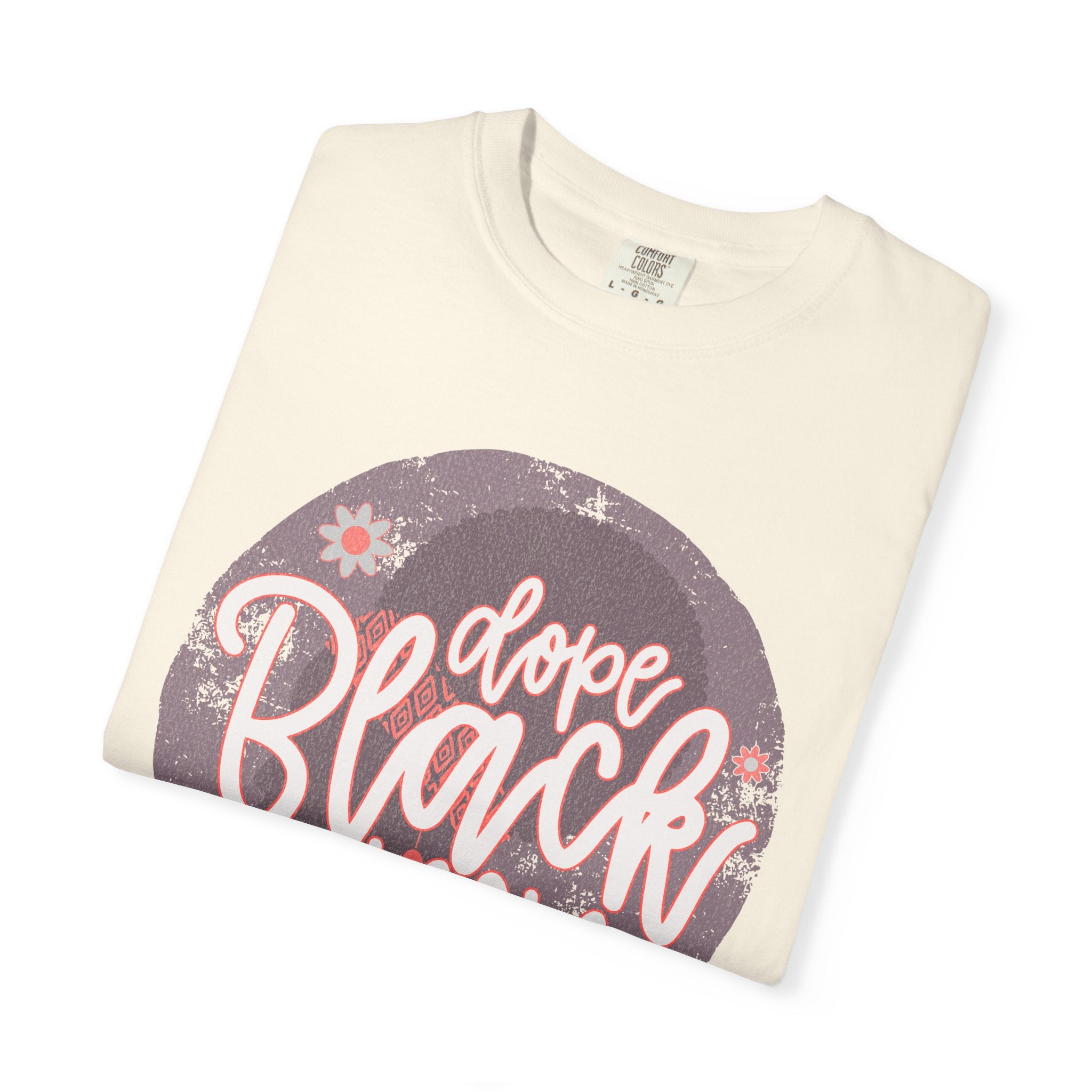 Dope Black Mom Textured T-Shirt — Floral Retro Circle Graphic for Proud Moms