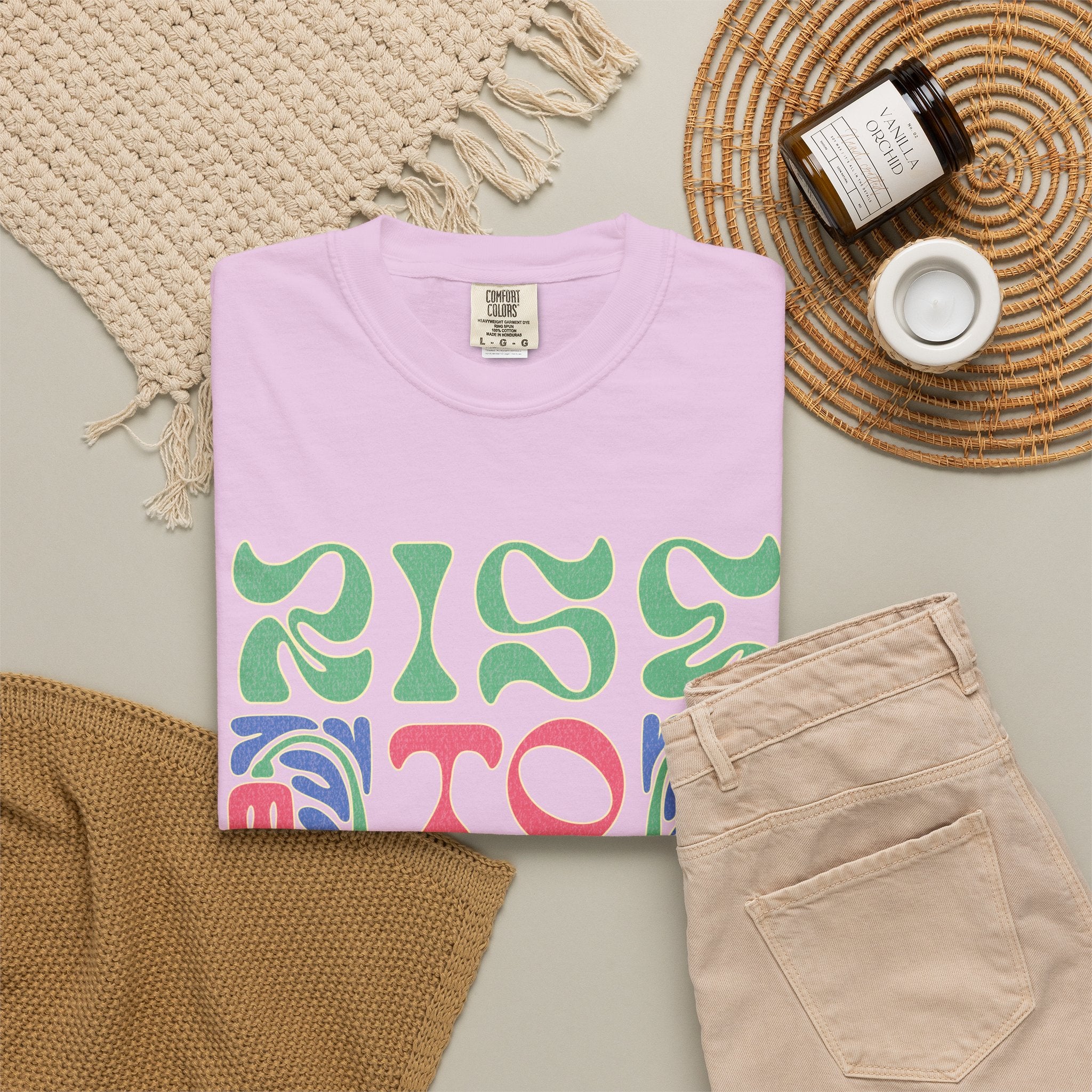 Textured Rise to Shine T-shirt | Retro Psychedelic Lettering