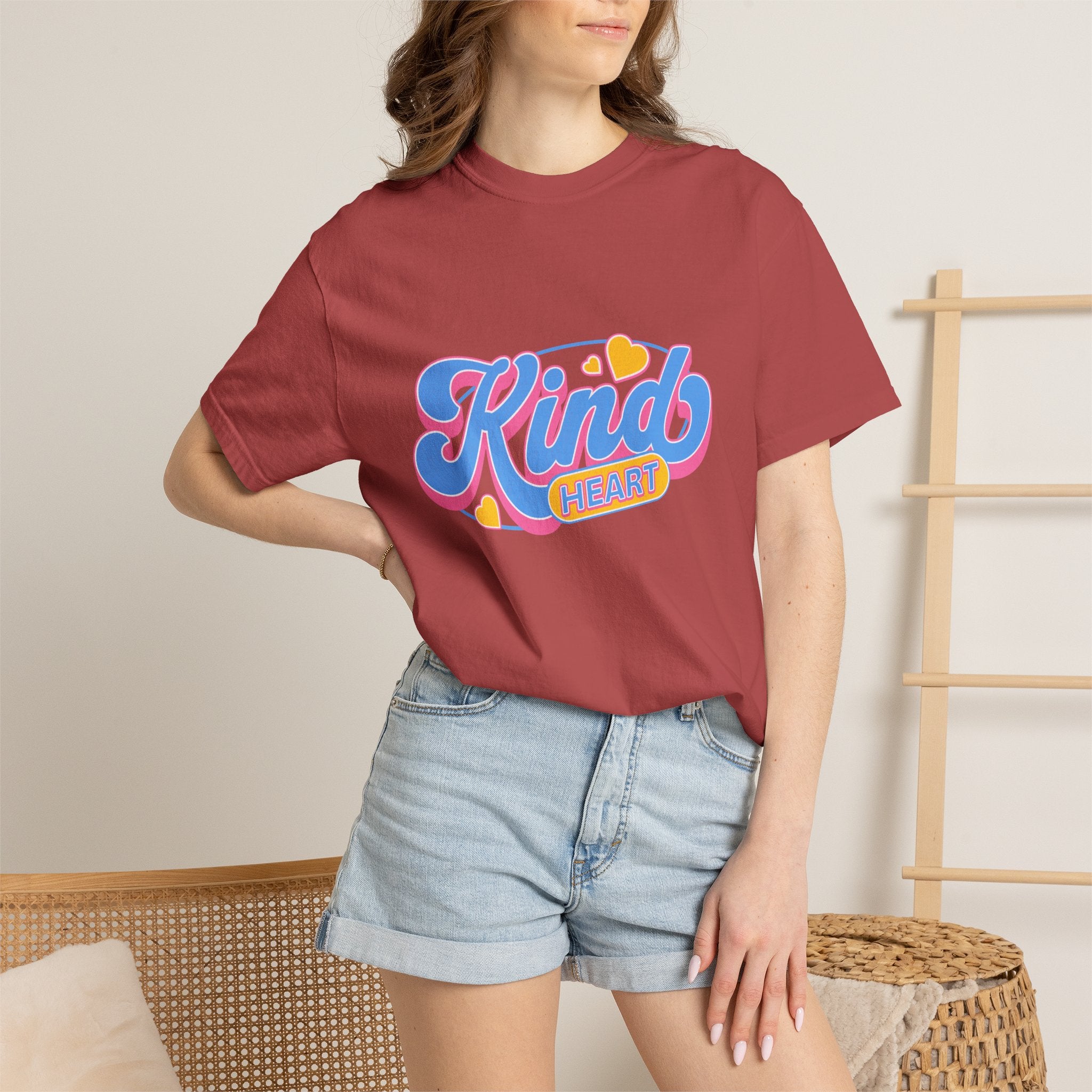 Textured Kind Heart T-Shirt — Retro Script Hearts Tee