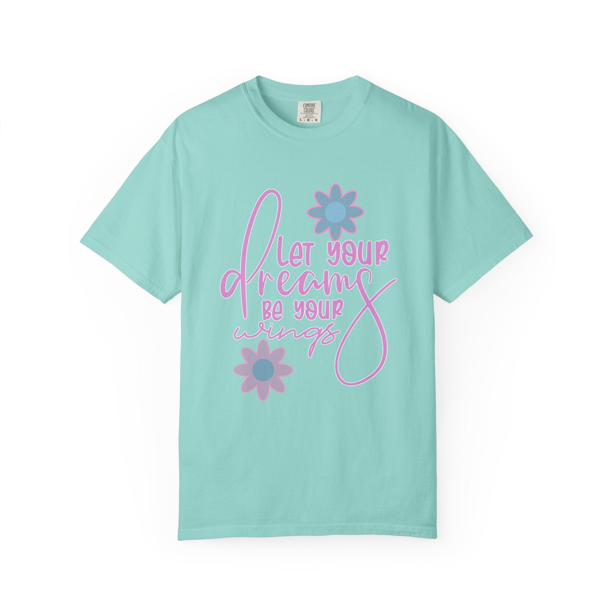 Textured Inspirational Floral Tee — "Let Your Dreams Be Your Wings"
