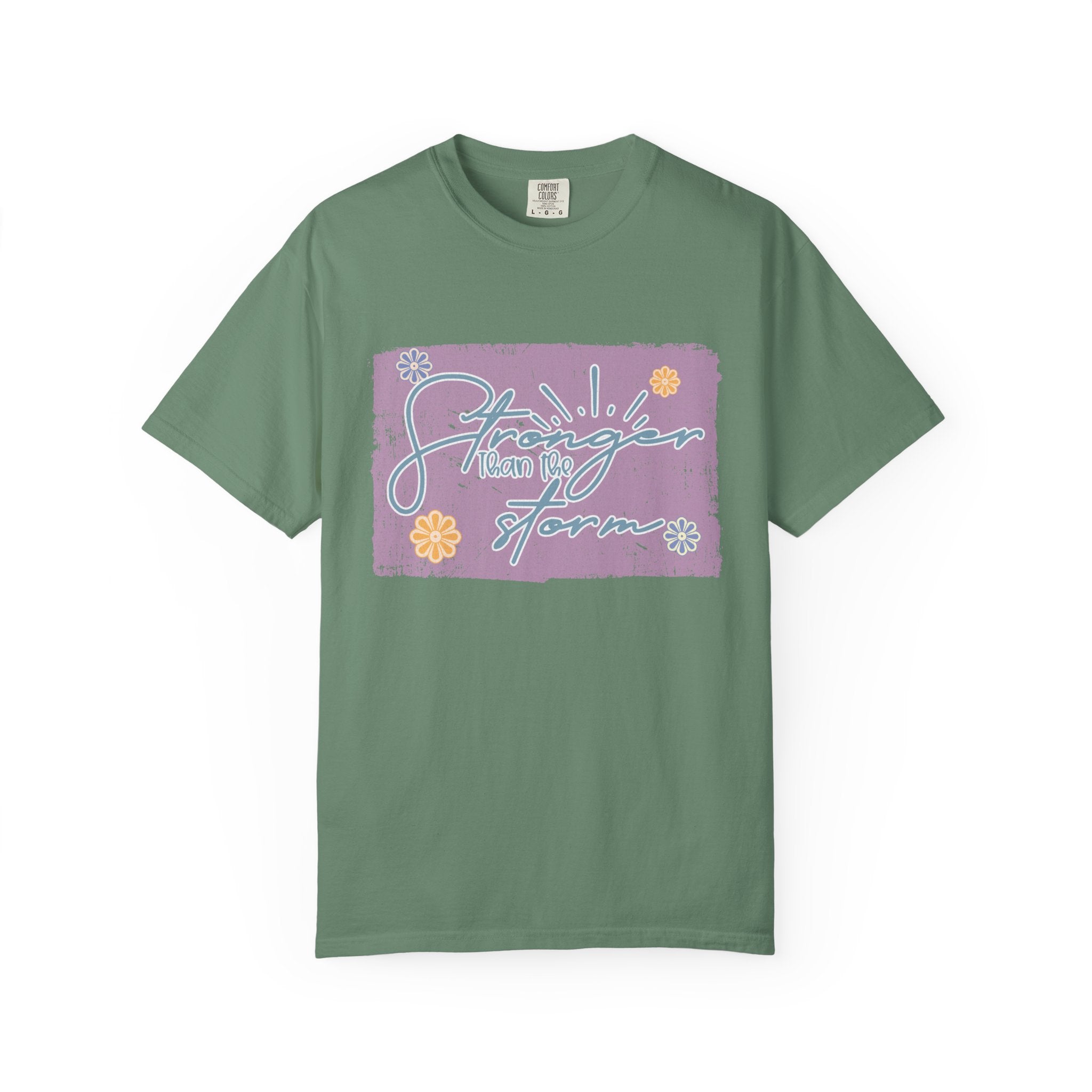 Stronger Than The Storm T-shirt |Textured Floral Script Graphic