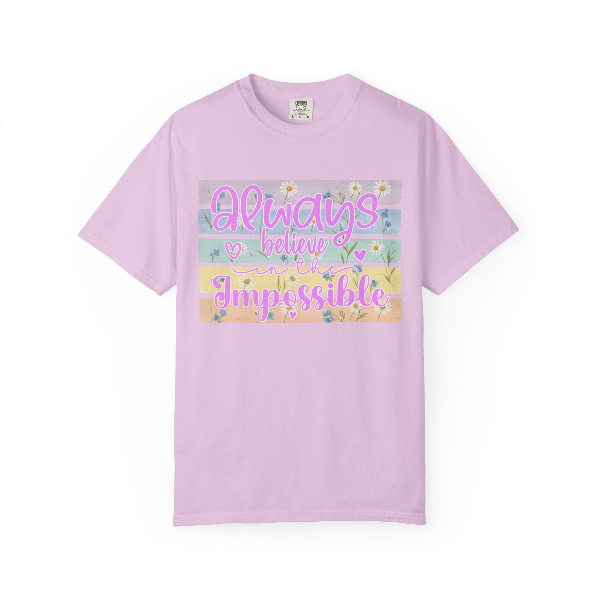 Textured Always Believe Impossible T-Shirt — Pastel Inspirational Graphic Tee