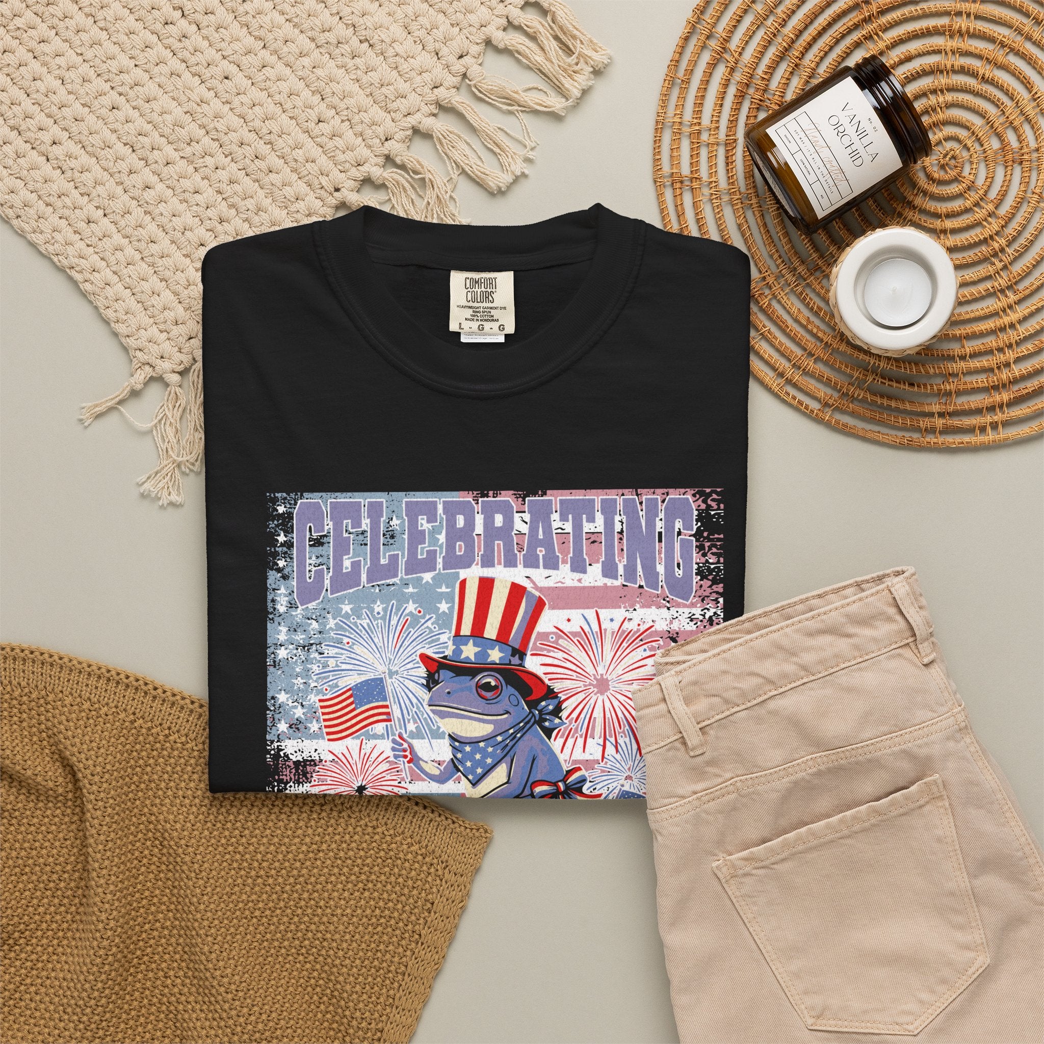 Textured Independence Day Patriotic T-Shirt — "Celebrating 250 Years of Independence" Bicycle Uncle Sam Design