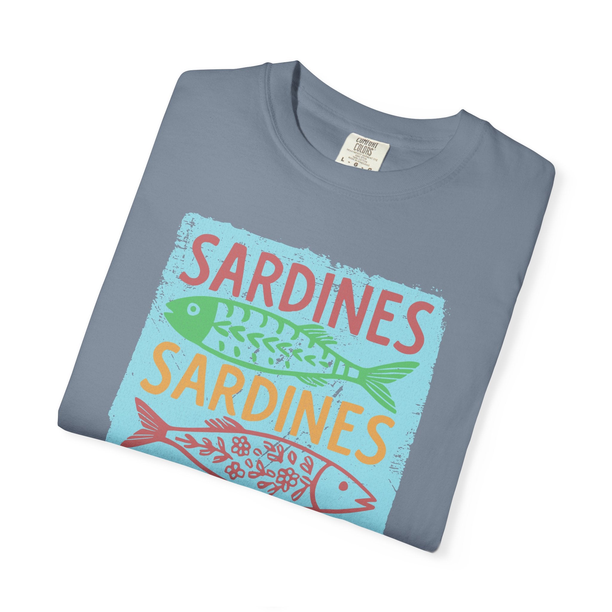 Sardines Colorblock Graphic Textured T-Shirt — Retro Coastal Fish Tee