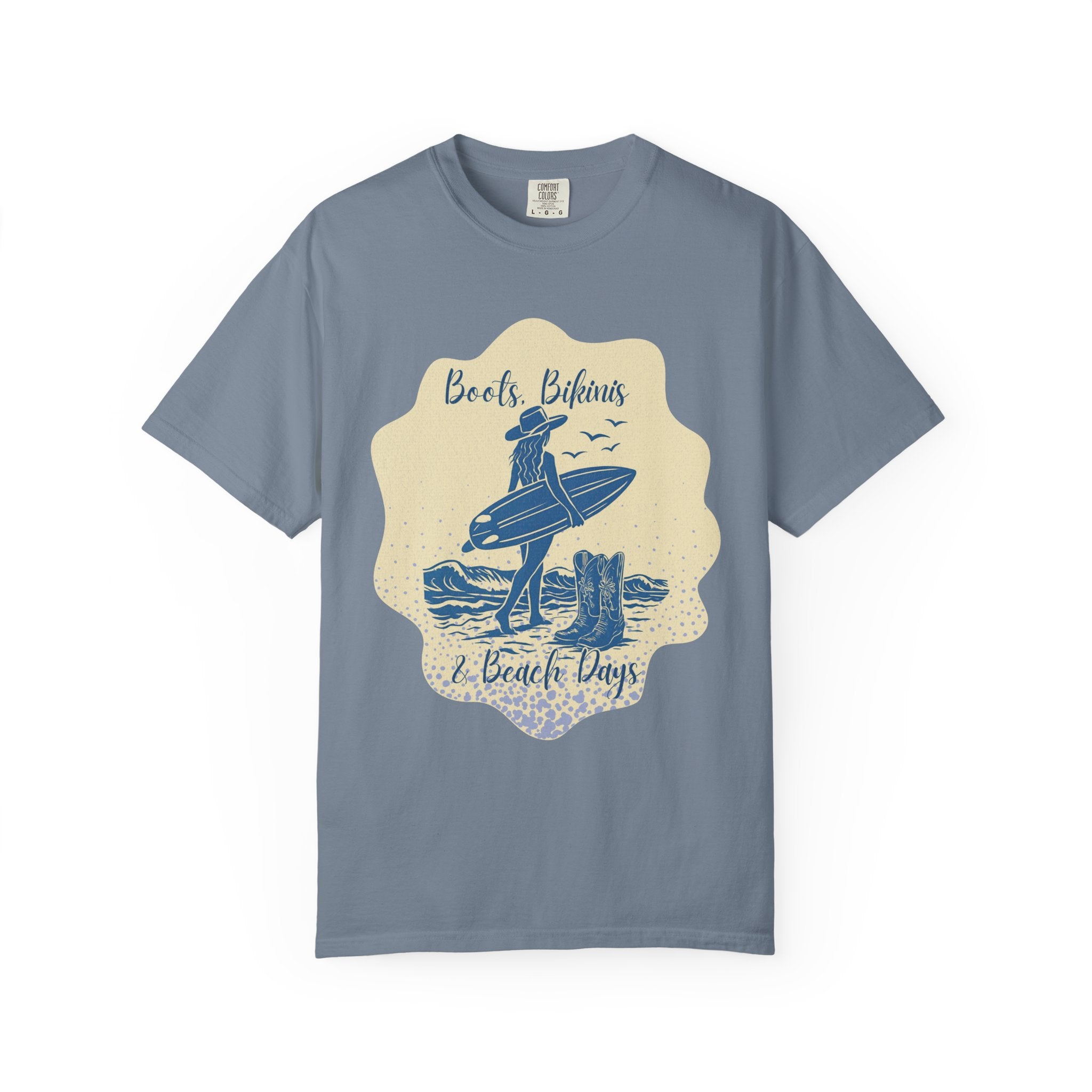Textured Surf Vibes T-Shirt — 'Beach, Bikinis & Beach Days' Vintage Surf Graphic