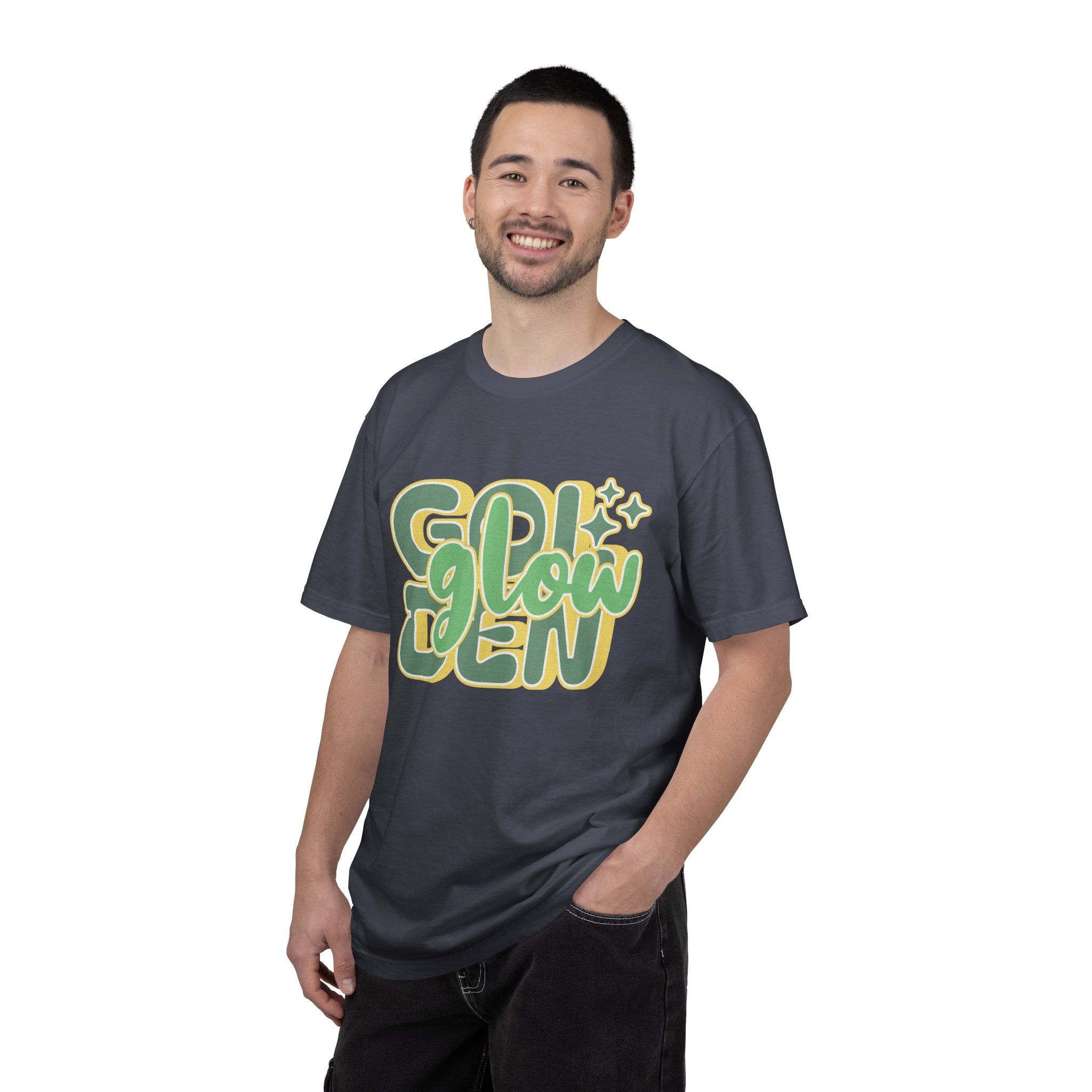 Golden Glow Textured T-Shirt — Retro 'Glow' Graphic Tee