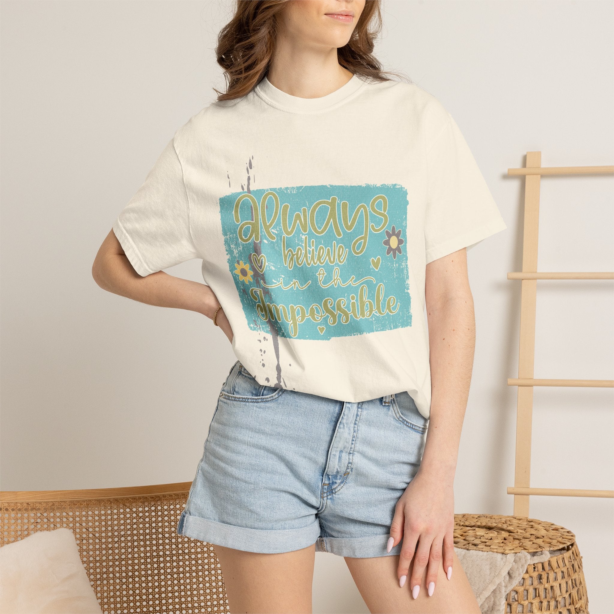 Textured T-Shirt — "Always Believe in the Impossible" Inspirational Graphic Tee