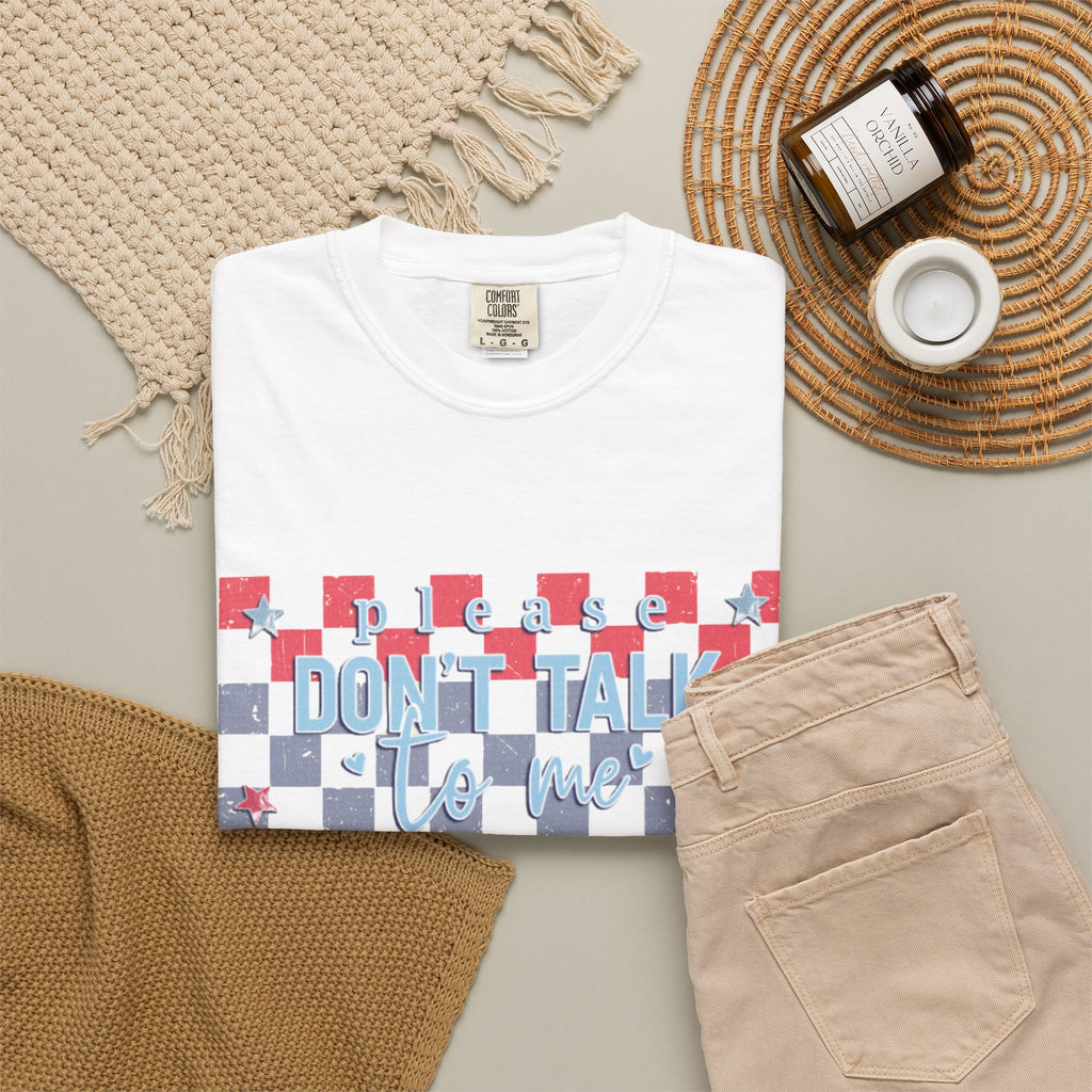 Textured Don’t Talk to Me Checkerboard T-Shirt — Retro USA Graphic Tee
