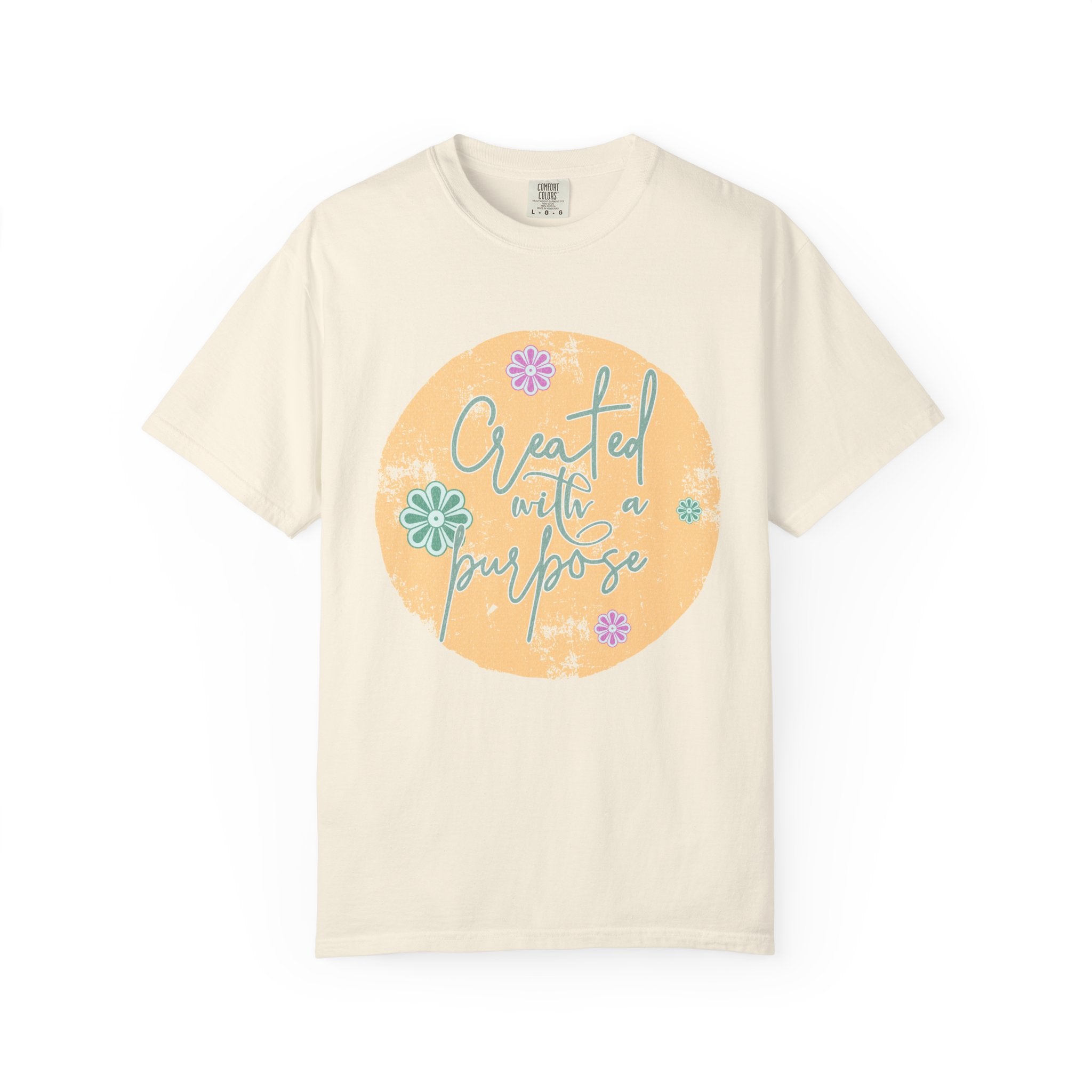 Created with a Purpose T-shirt |Textured Floral Handlettering Circle Design