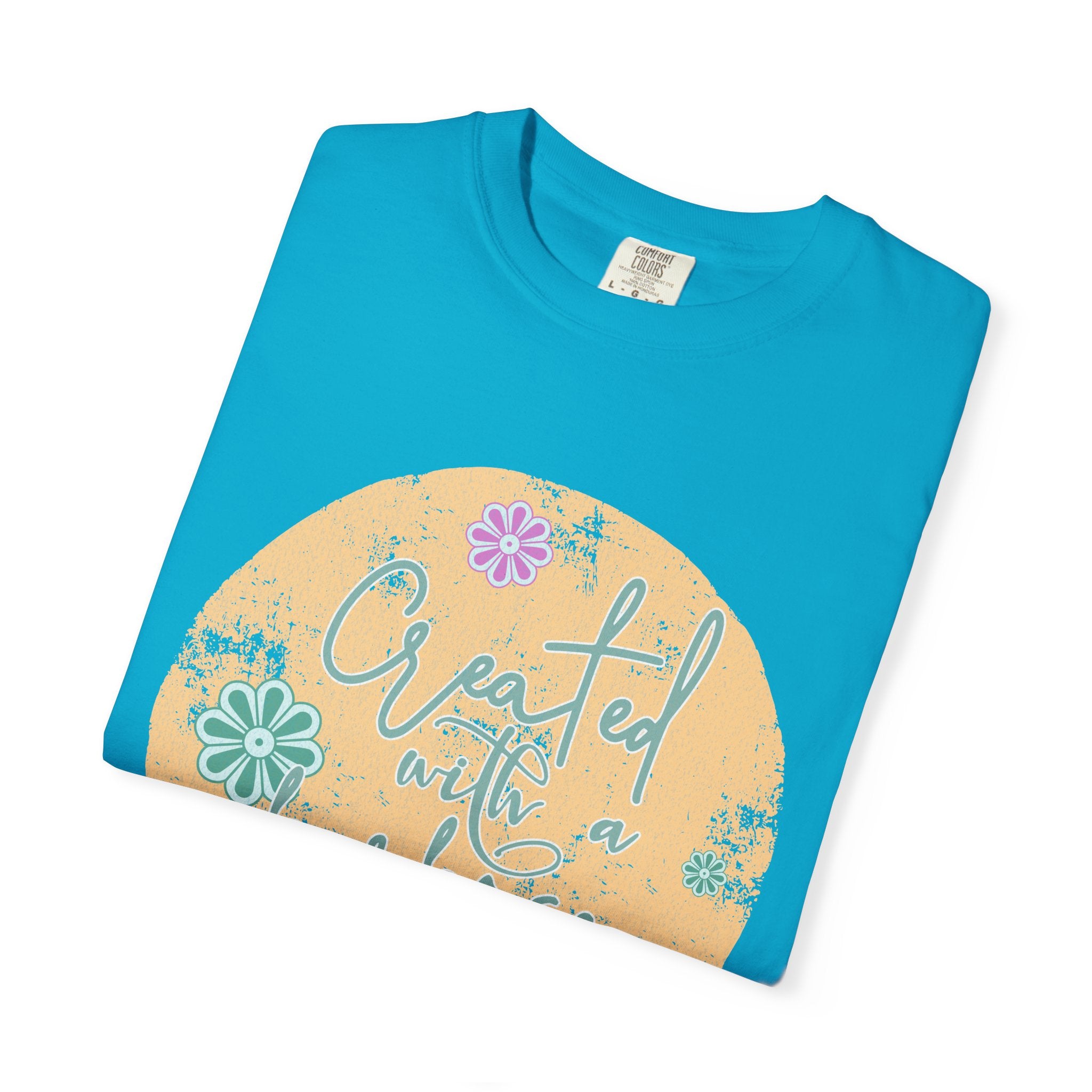 Created with a Purpose T-shirt |Textured Floral Handlettering Circle Design
