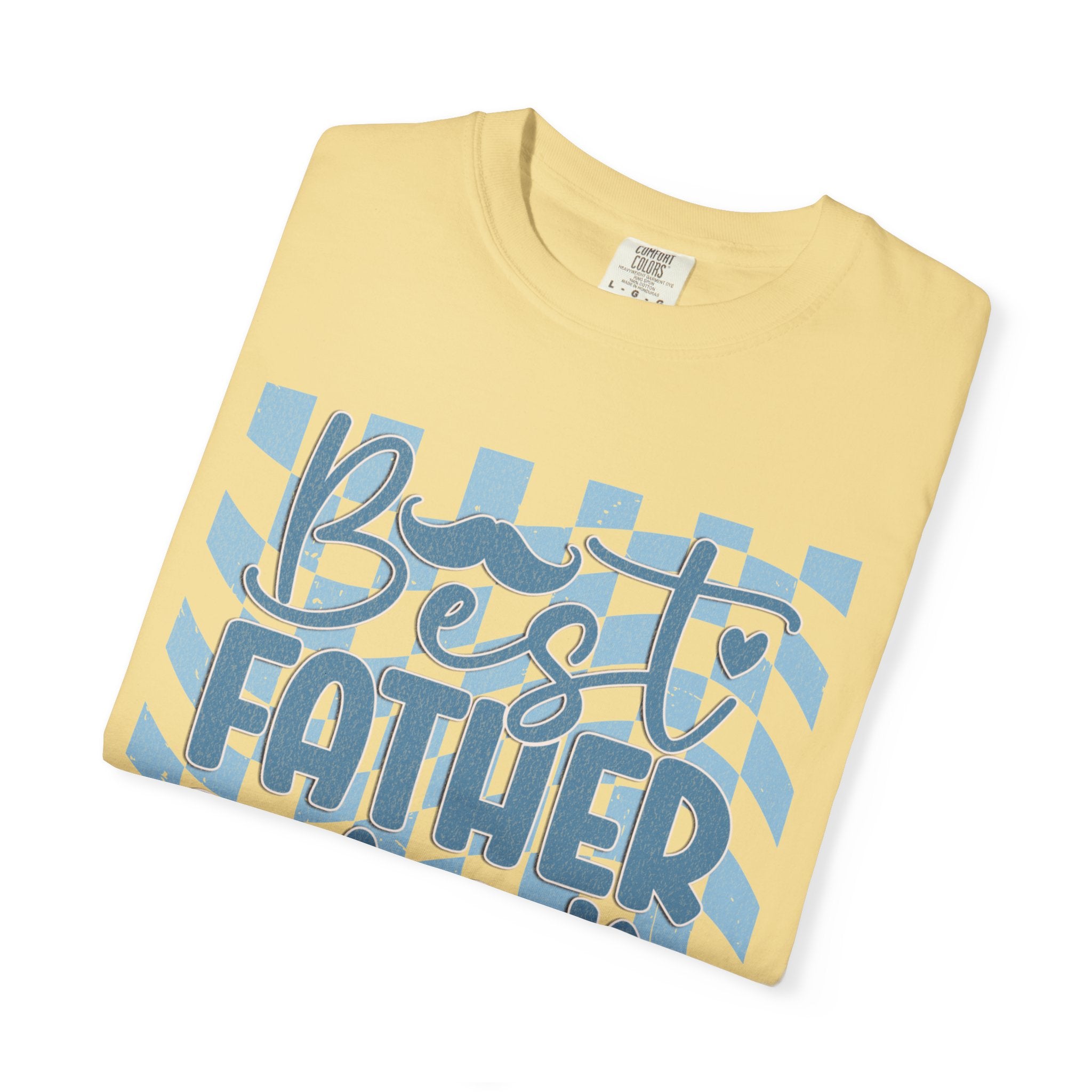 Textured Best Father Ever T-Shirt — Retro Blue Check Fathers Day Tee