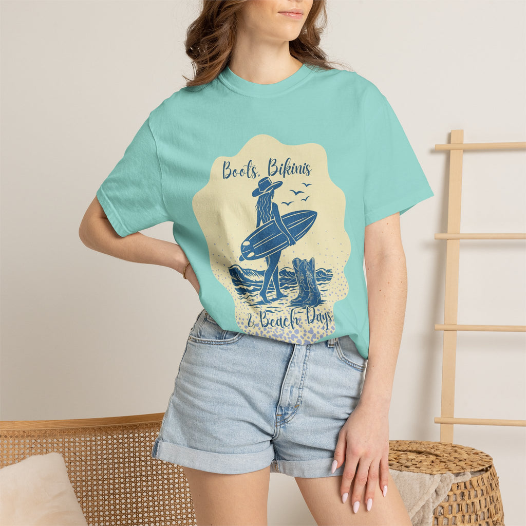 Textured Surf Vibes T-Shirt — 'Beach, Bikinis & Beach Days' Vintage Surf Graphic