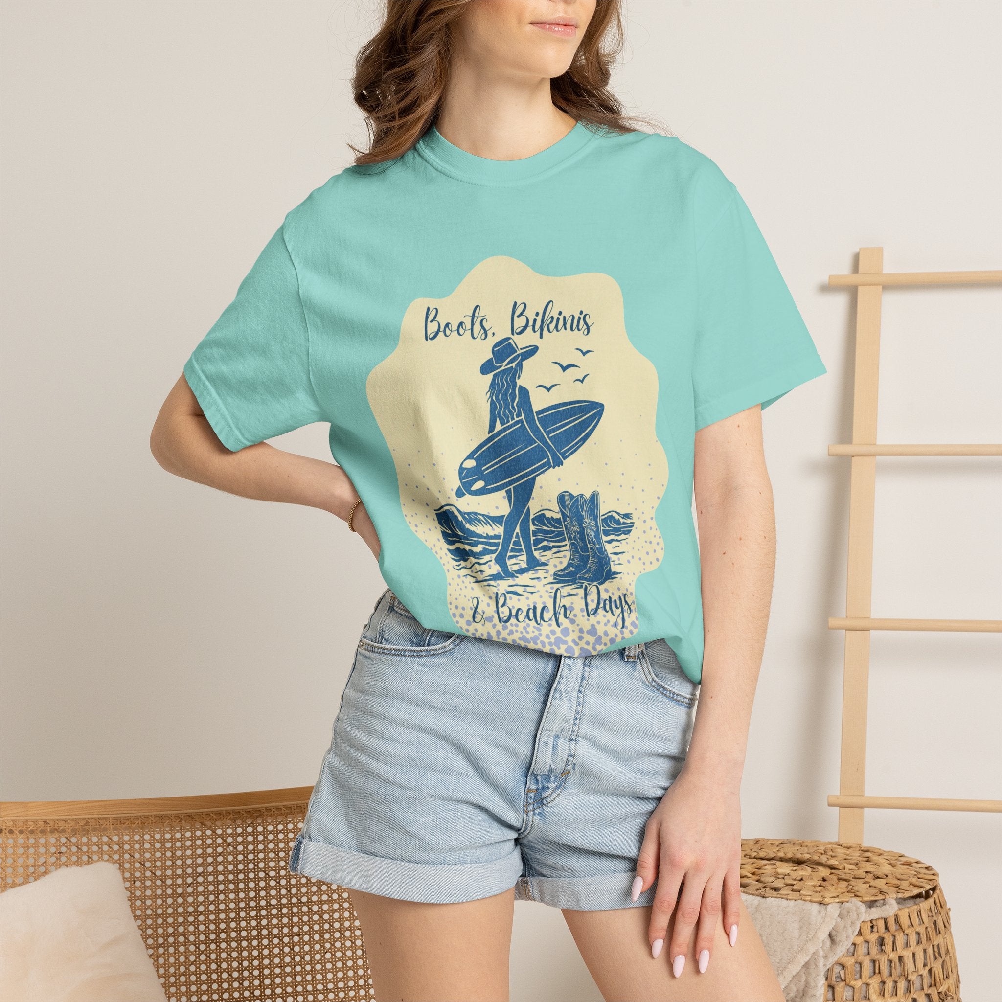 Textured Surf Vibes T-Shirt — 'Beach, Bikinis & Beach Days' Vintage Surf Graphic