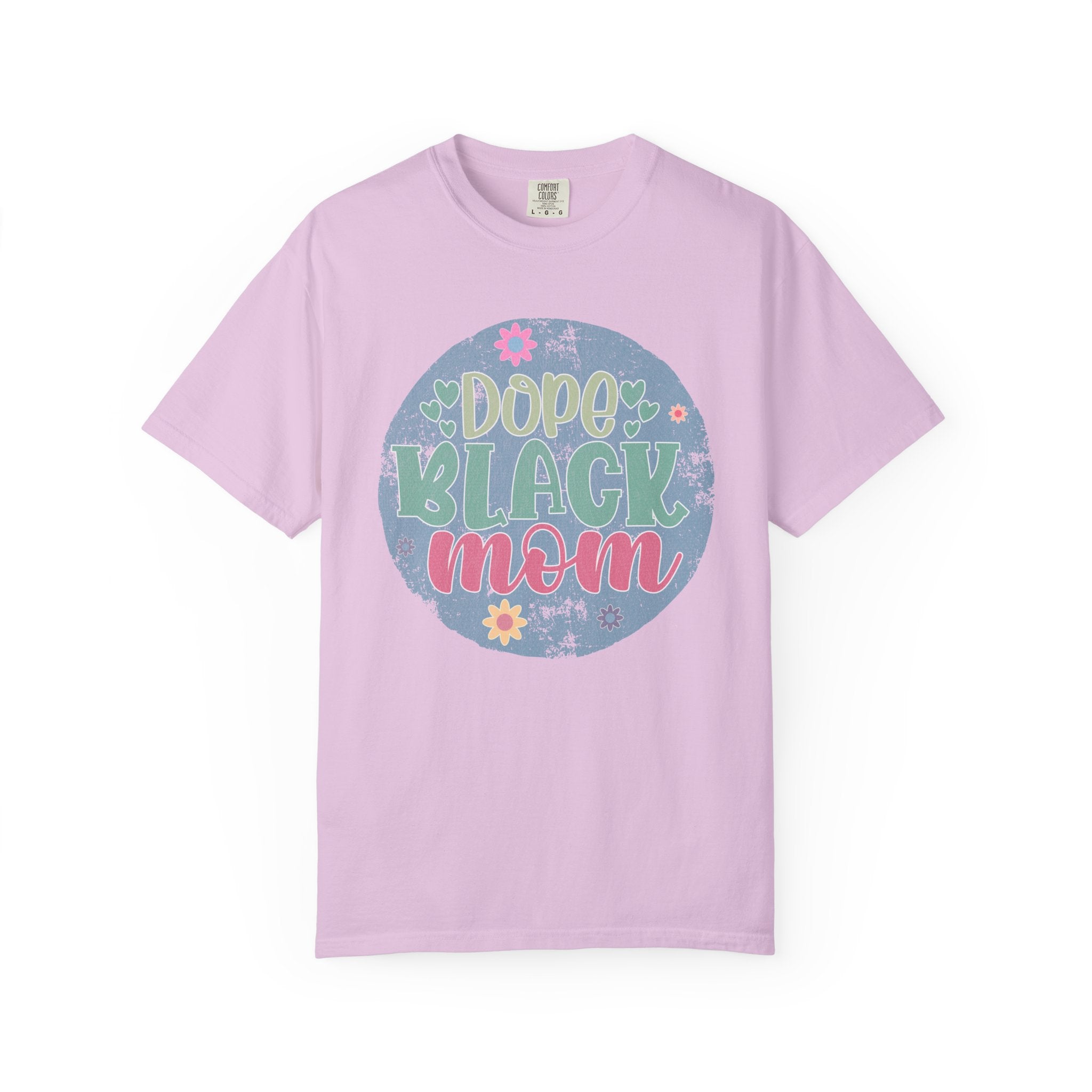Dope Black Mom Textured T-Shirt — Floral Retro Circle Graphic Tee for Mothers