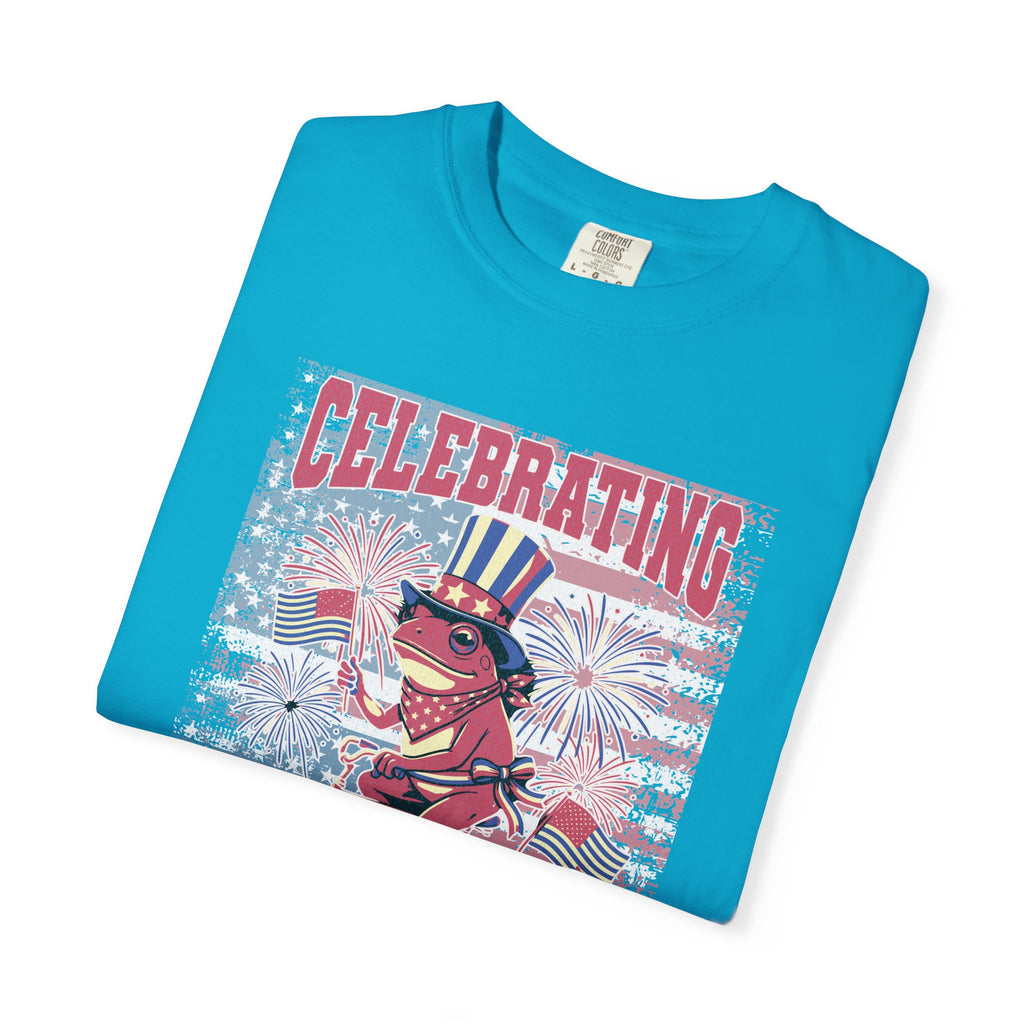Textured Independence Day Dog on Bike T-Shirt — "Celebrating 250 Years of Independence" Patriotic Tee