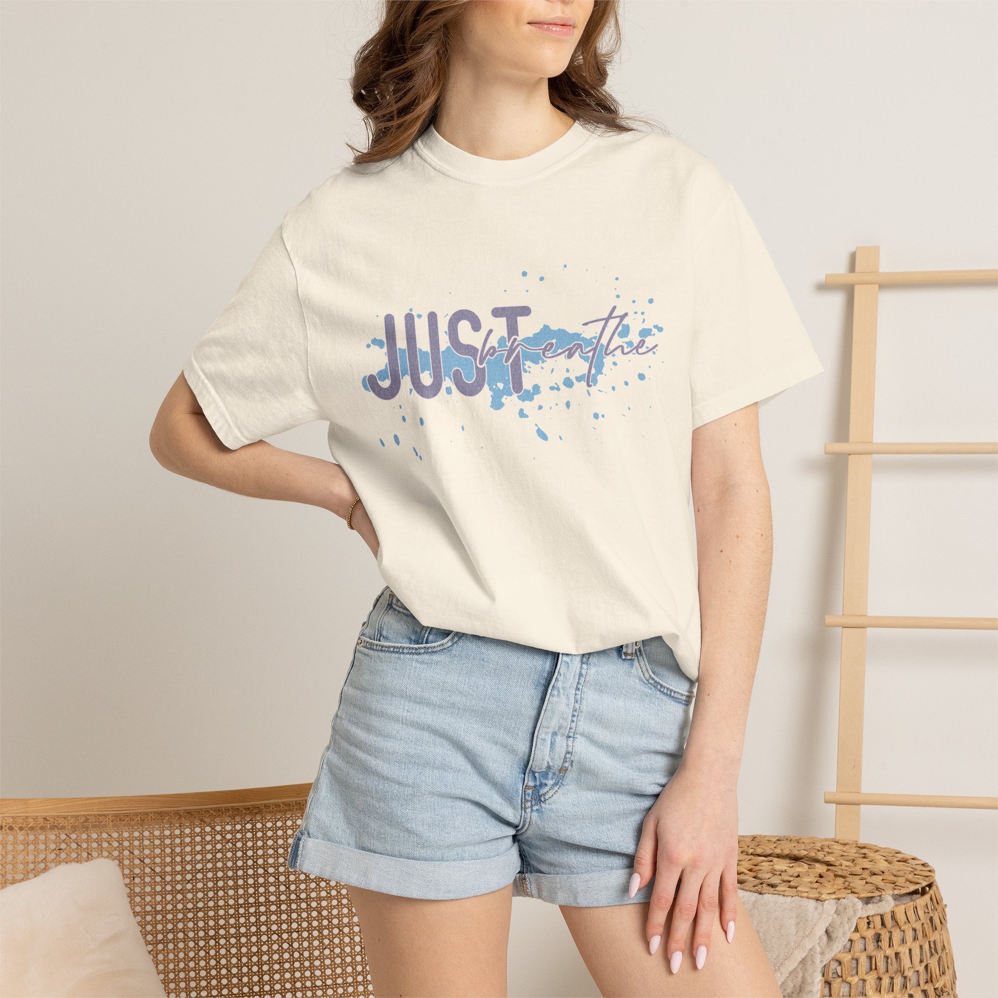 Just Breathe Textured T-Shirt — Relaxed Watercolor Script Tee