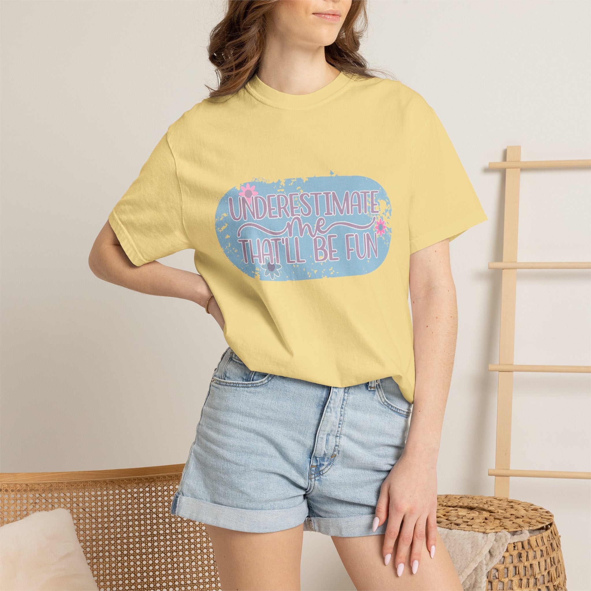 T-Shirt — "Underestimate Me, That’ll Be Fun" Textured Pastel Floral Graphic Tee