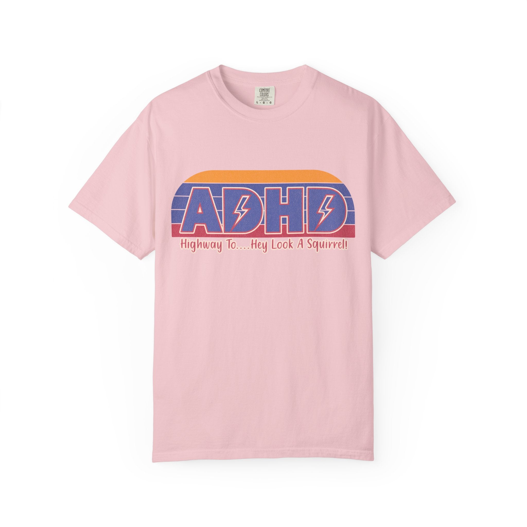 ADHD Retro Stripe T-Shirt — "Highway To... Hey Look A Squirrel" Graphic Tee