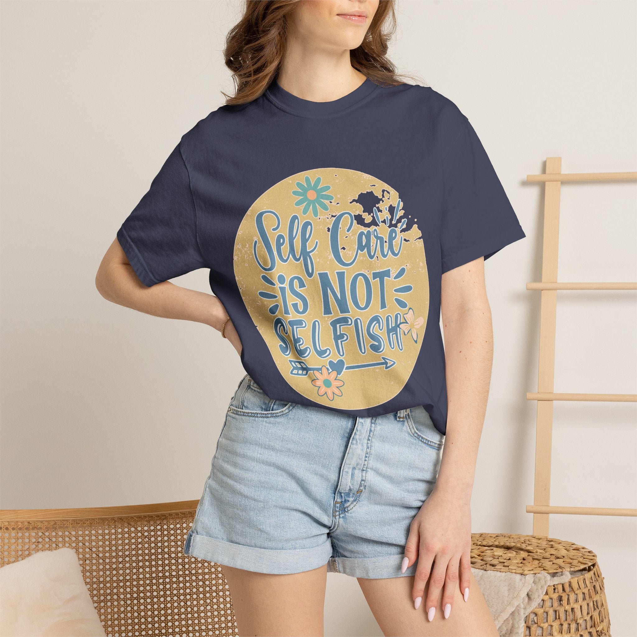 Self Care Is Not Selfish T-Shirt — Textured Positive Mental Health Tee