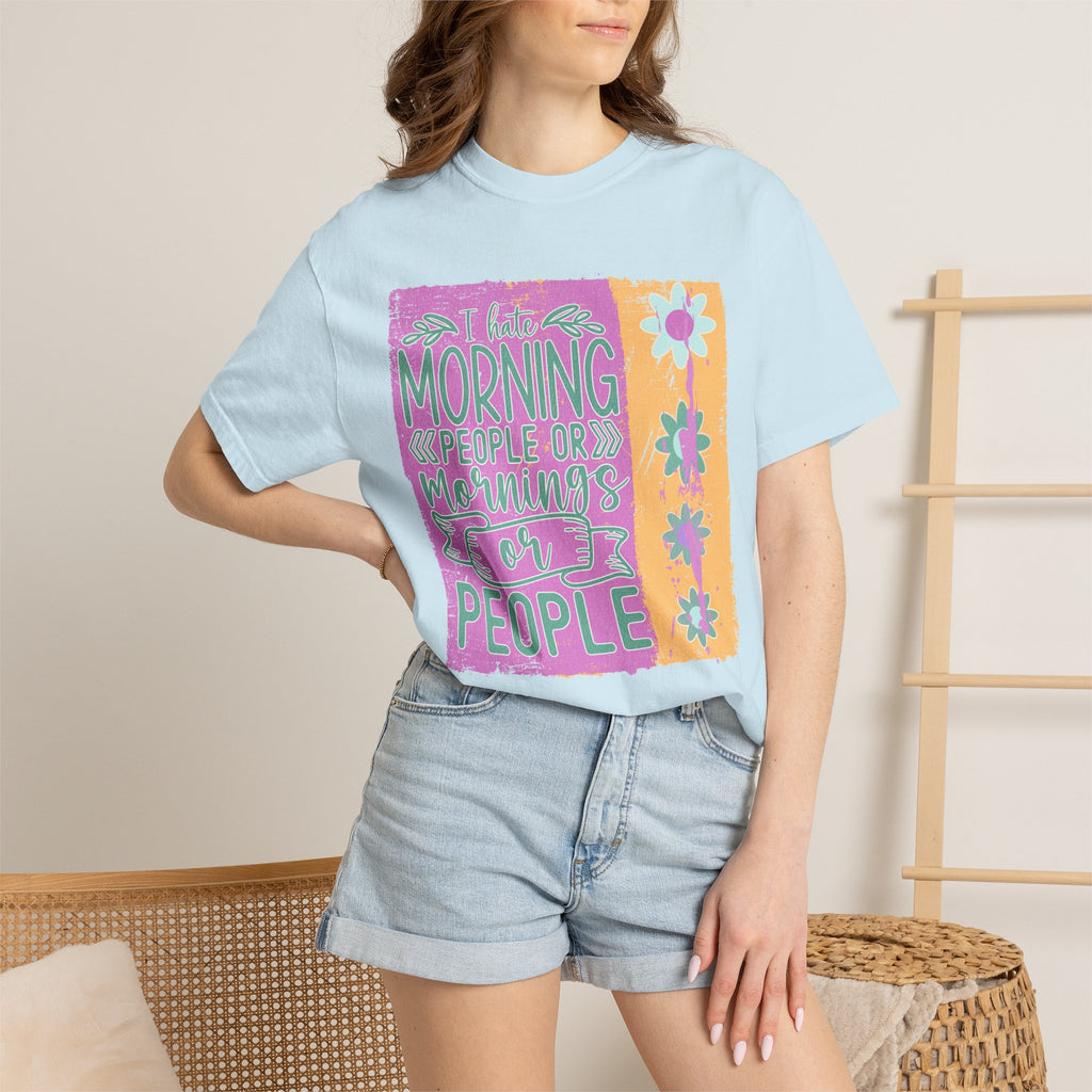 I Hate Morning People Textured  Shirt — Retro Flower Graphic Tee
