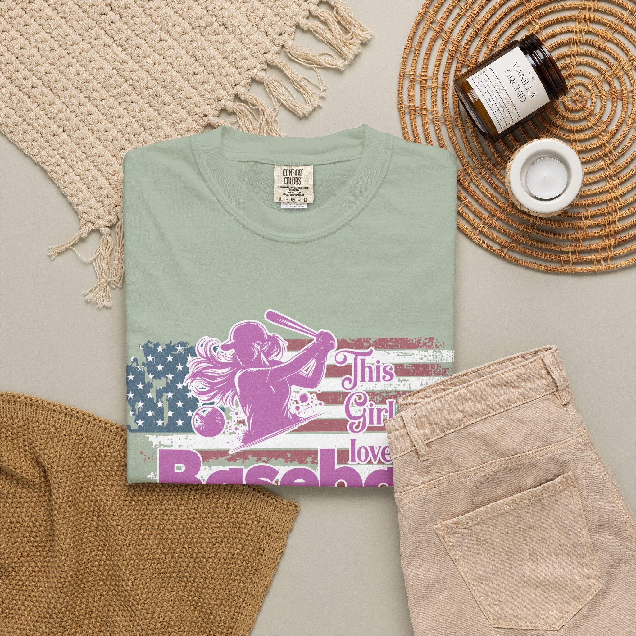 Texture This Girl Loves Baseball Shirt Vintage American Flag Pink Design